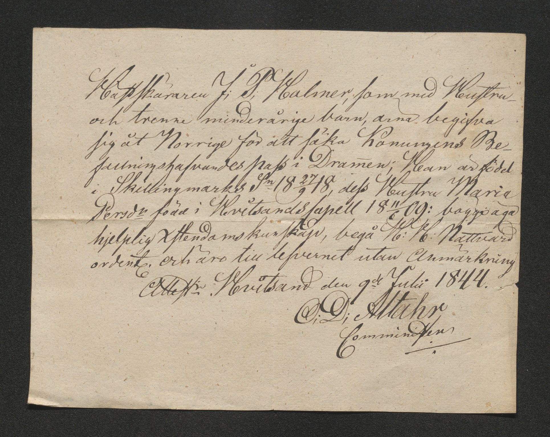 Drammen politikammer, AV/SAKO-A-623/I/Ia/Iab/L0007: Innleverte pass, 1843-1844, s. 573