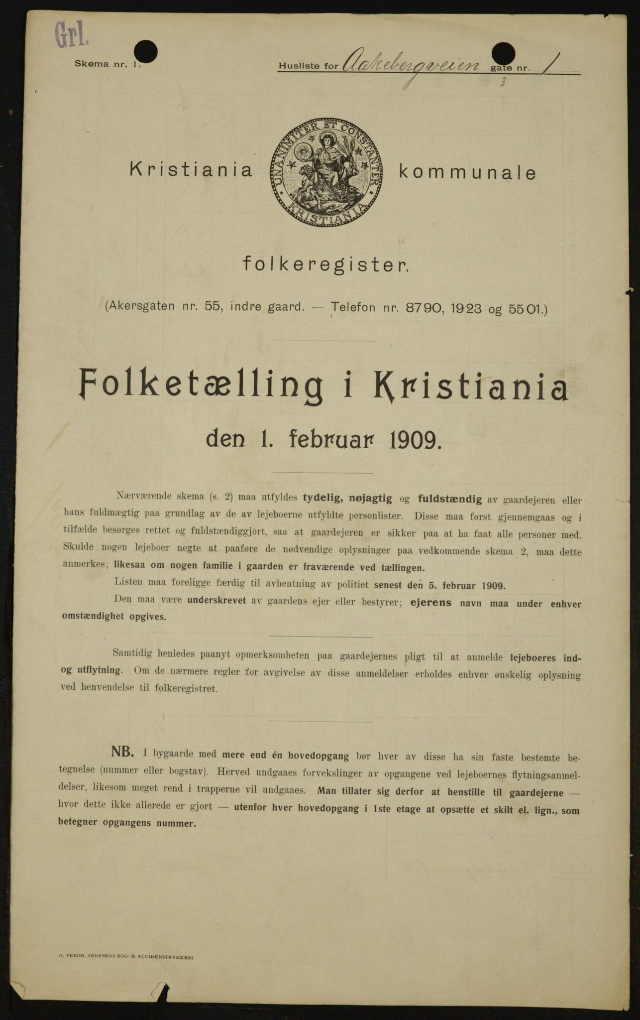 OBA, Kommunal folketelling 1.2.1909 for Kristiania kjøpstad, 1909, s. 118233