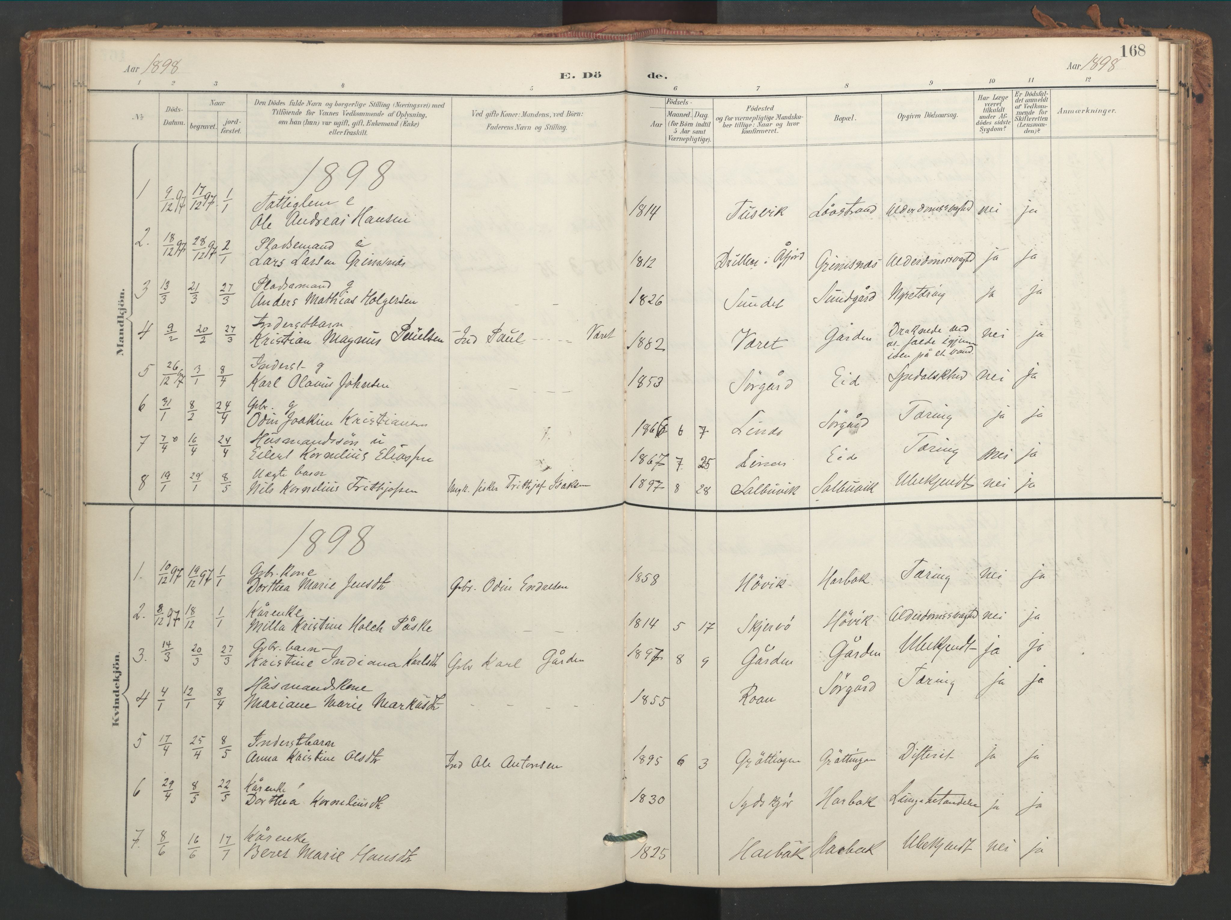 Ministerialprotokoller, klokkerbøker og fødselsregistre - Sør-Trøndelag, AV/SAT-A-1456/656/L0693: Ministerialbok nr. 656A02, 1894-1913, s. 168