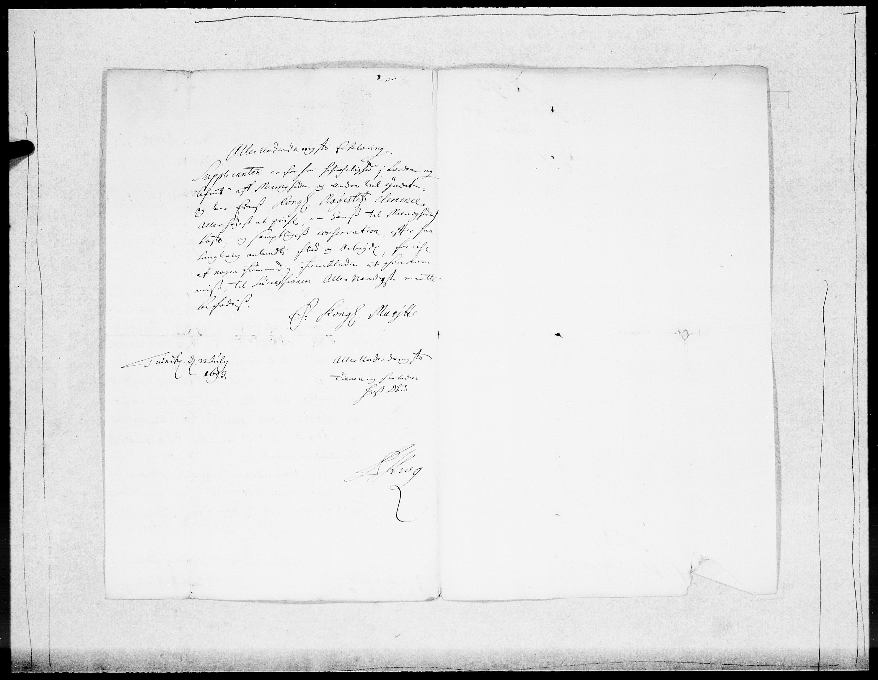 Danske Kanselli 1572-1799, AV/RA-EA-3023/F/Fc/Fcc/Fcca/L0046: Norske innlegg 1572-1799, 1693-1695, s. 46