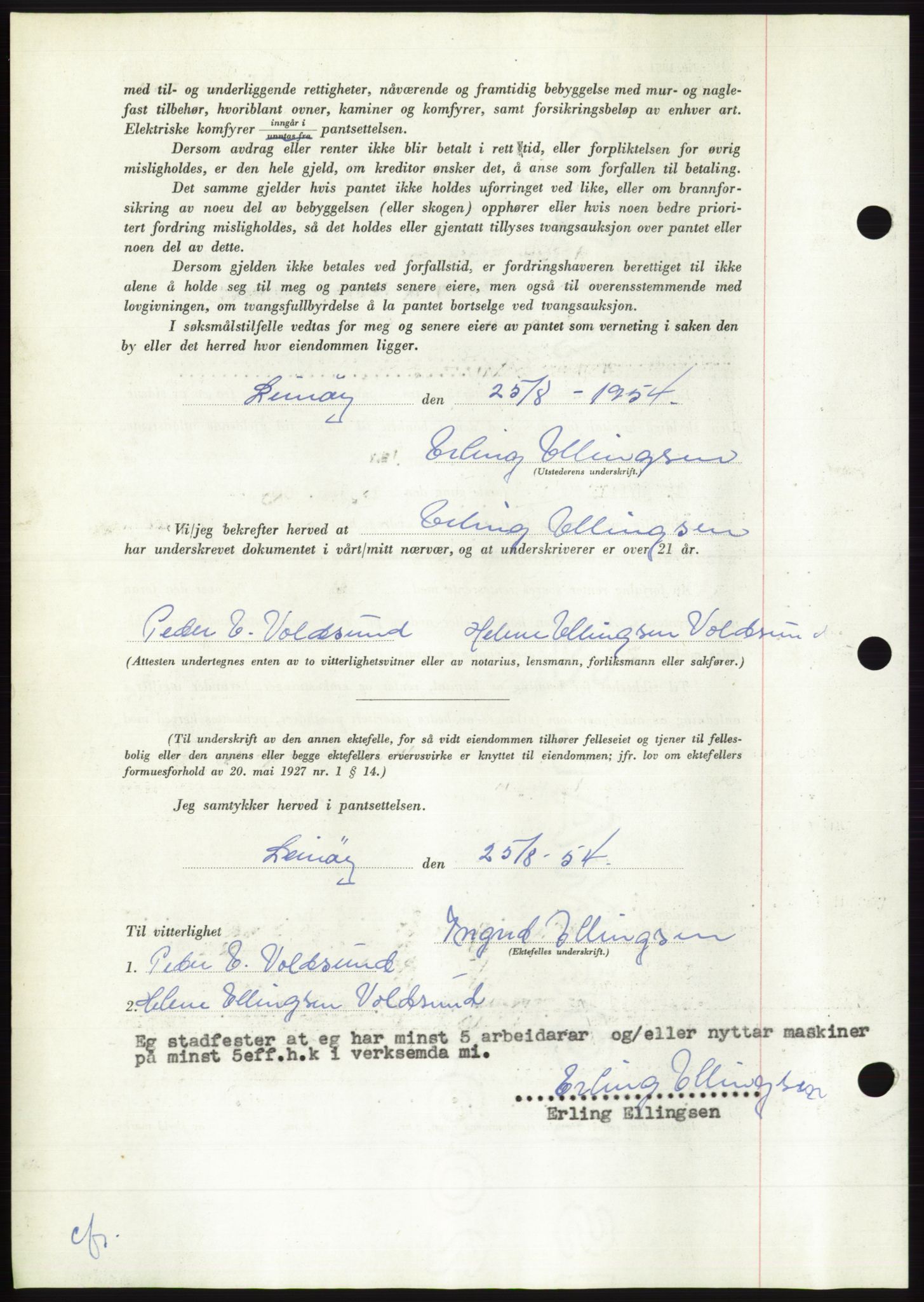 Søre Sunnmøre sorenskriveri, AV/SAT-A-4122/1/2/2C/L0126: Pantebok nr. 14B, 1954-1955, Dagboknr: 2624/1954
