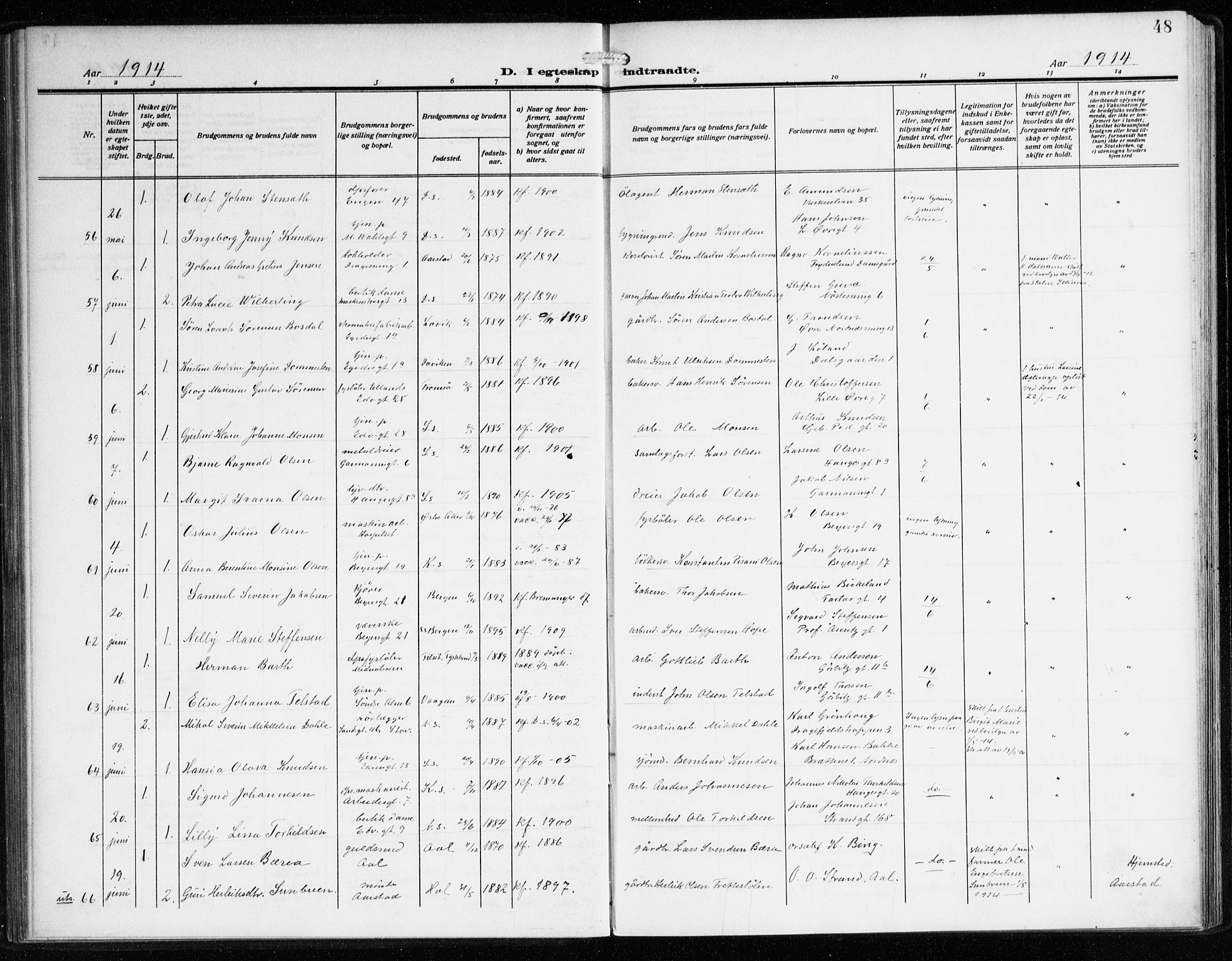 Sandviken Sokneprestembete, AV/SAB-A-77601/H/Ha/L0015: Ministerialbok nr. D 2, 1911-1923, s. 48