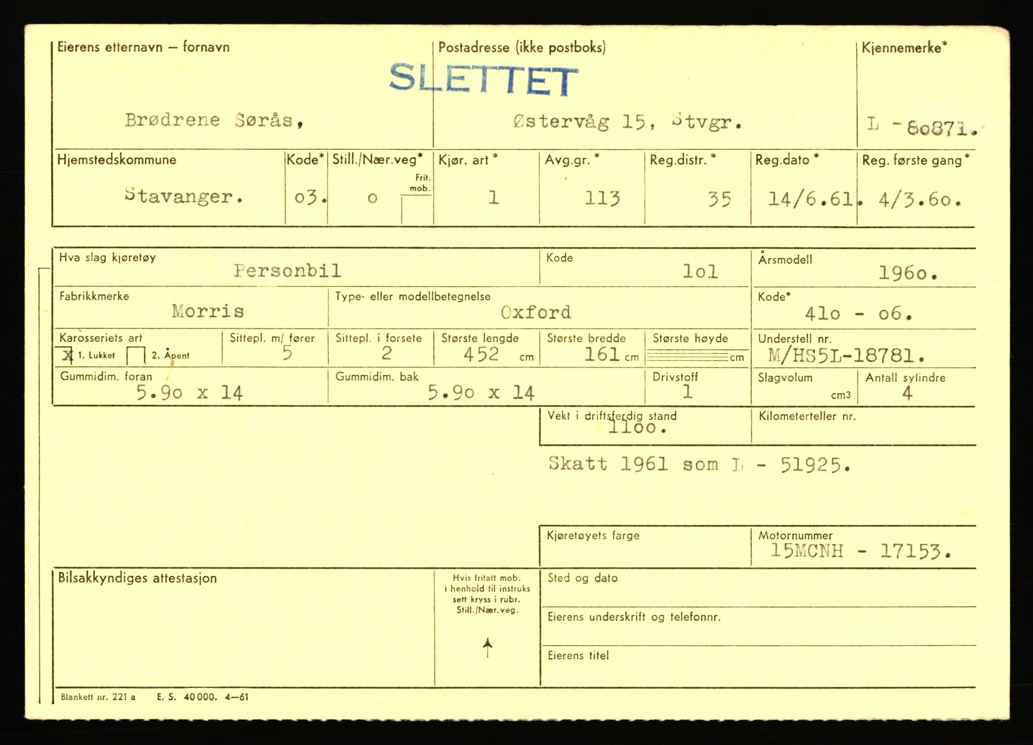 Stavanger trafikkstasjon, AV/SAST-A-101942/0/F/L0071: L-80500 - L-82199, 1930-1971, s. 647