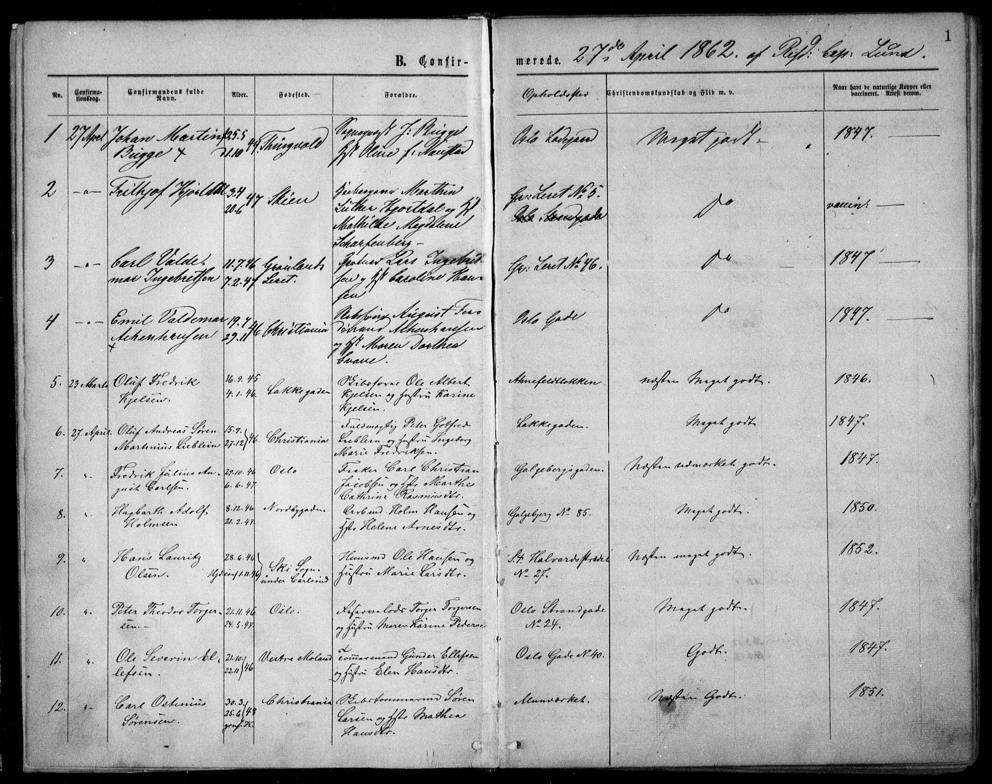 Grønland prestekontor Kirkebøker, SAO/A-10848/F/Fa/L0003: Ministerialbok nr. 3, 1862-1868, s. 1