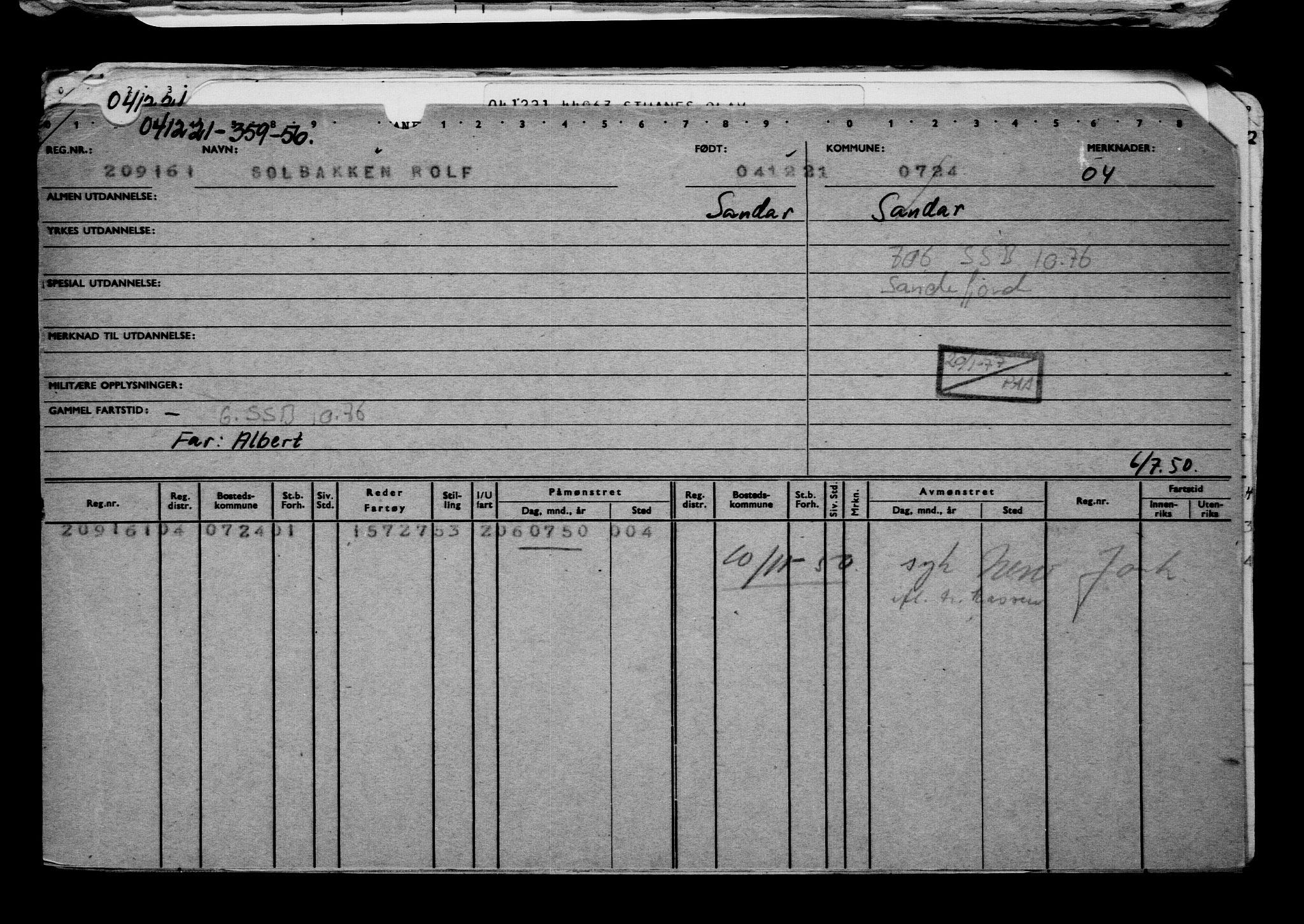 Direktoratet for sjømenn, AV/RA-S-3545/G/Gb/L0200: Hovedkort, 1921, s. 439