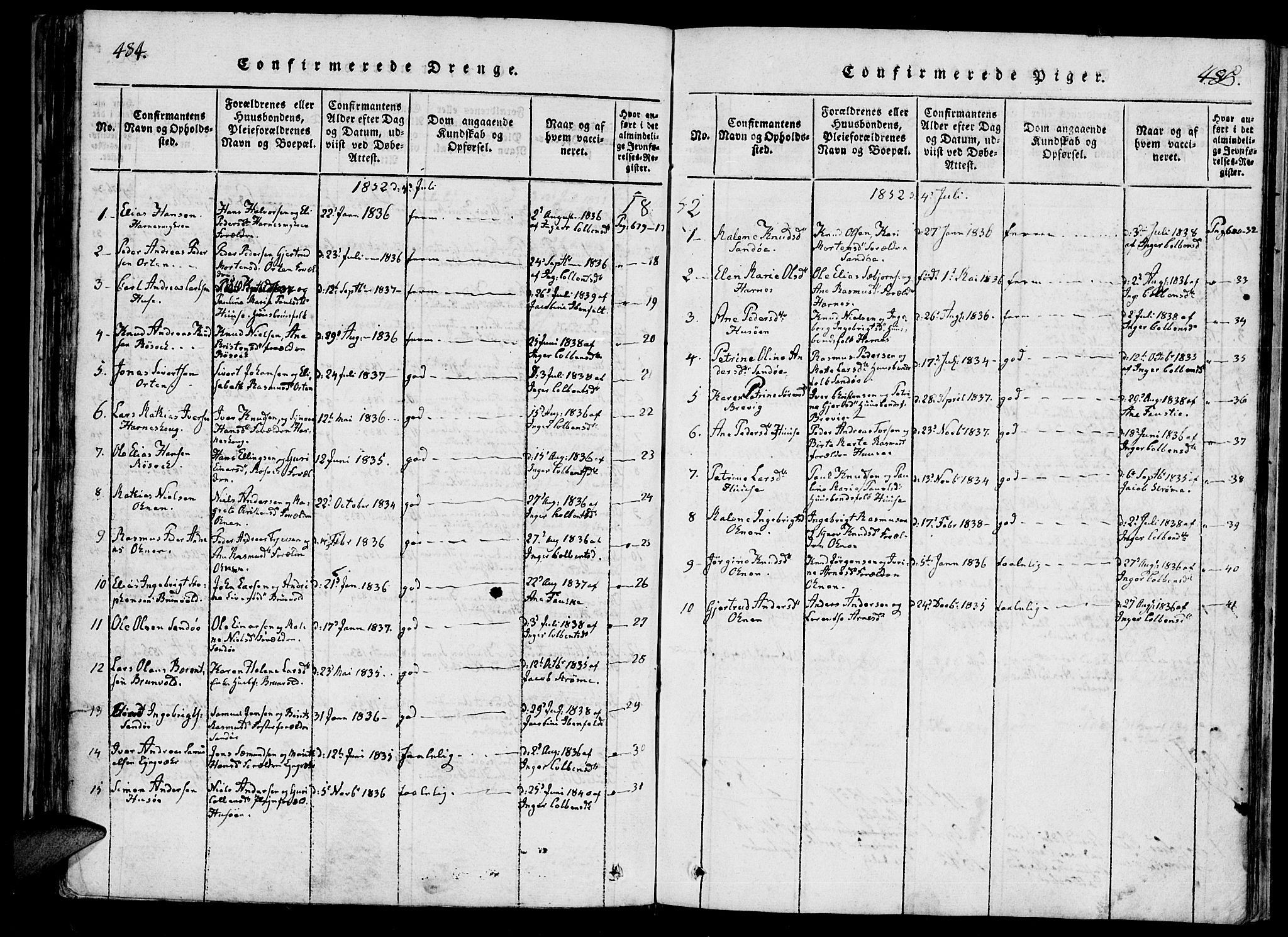 Ministerialprotokoller, klokkerbøker og fødselsregistre - Møre og Romsdal, AV/SAT-A-1454/561/L0727: Ministerialbok nr. 561A01, 1817-1858, s. 484-485