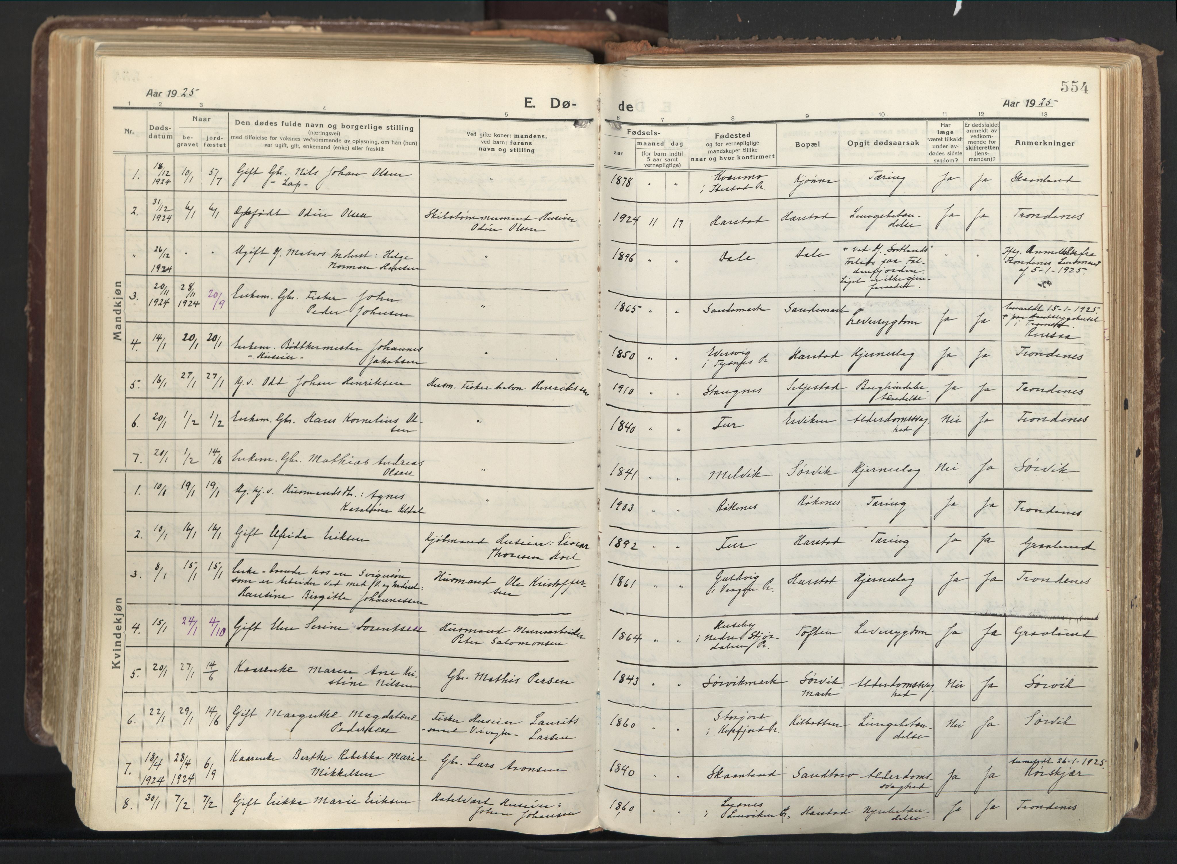 Trondenes sokneprestkontor, AV/SATØ-S-1319/H/Ha/L0019kirke: Ministerialbok nr. 19, 1919-1928, s. 554