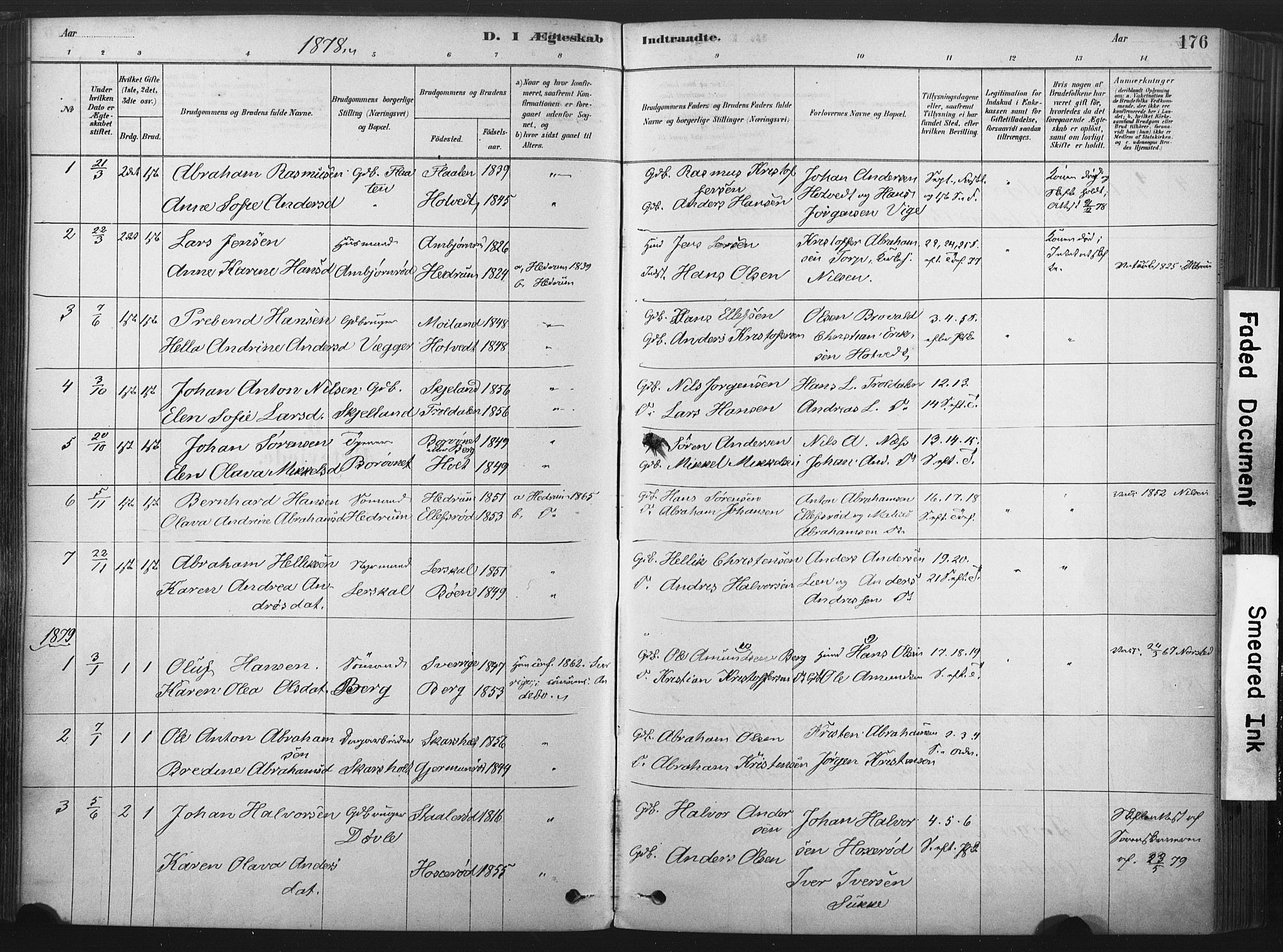 Andebu kirkebøker, AV/SAKO-A-336/F/Fa/L0007: Ministerialbok nr. I 7, 1878-1899, s. 176