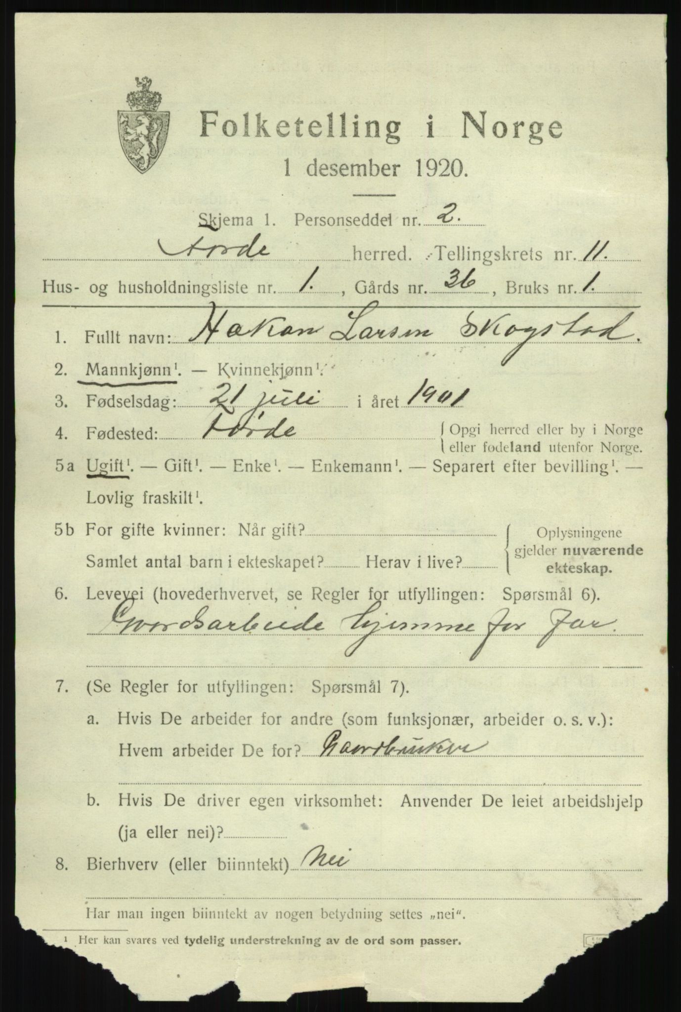 SAB, Folketelling 1920 for 1432 Førde herred, 1920, s. 3936