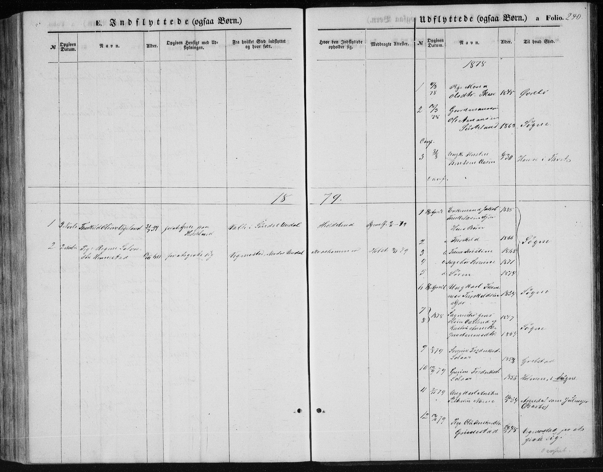Holum sokneprestkontor, SAK/1111-0022/F/Fb/Fbc/L0002: Klokkerbok nr. B 2, 1860-1882, s. 240