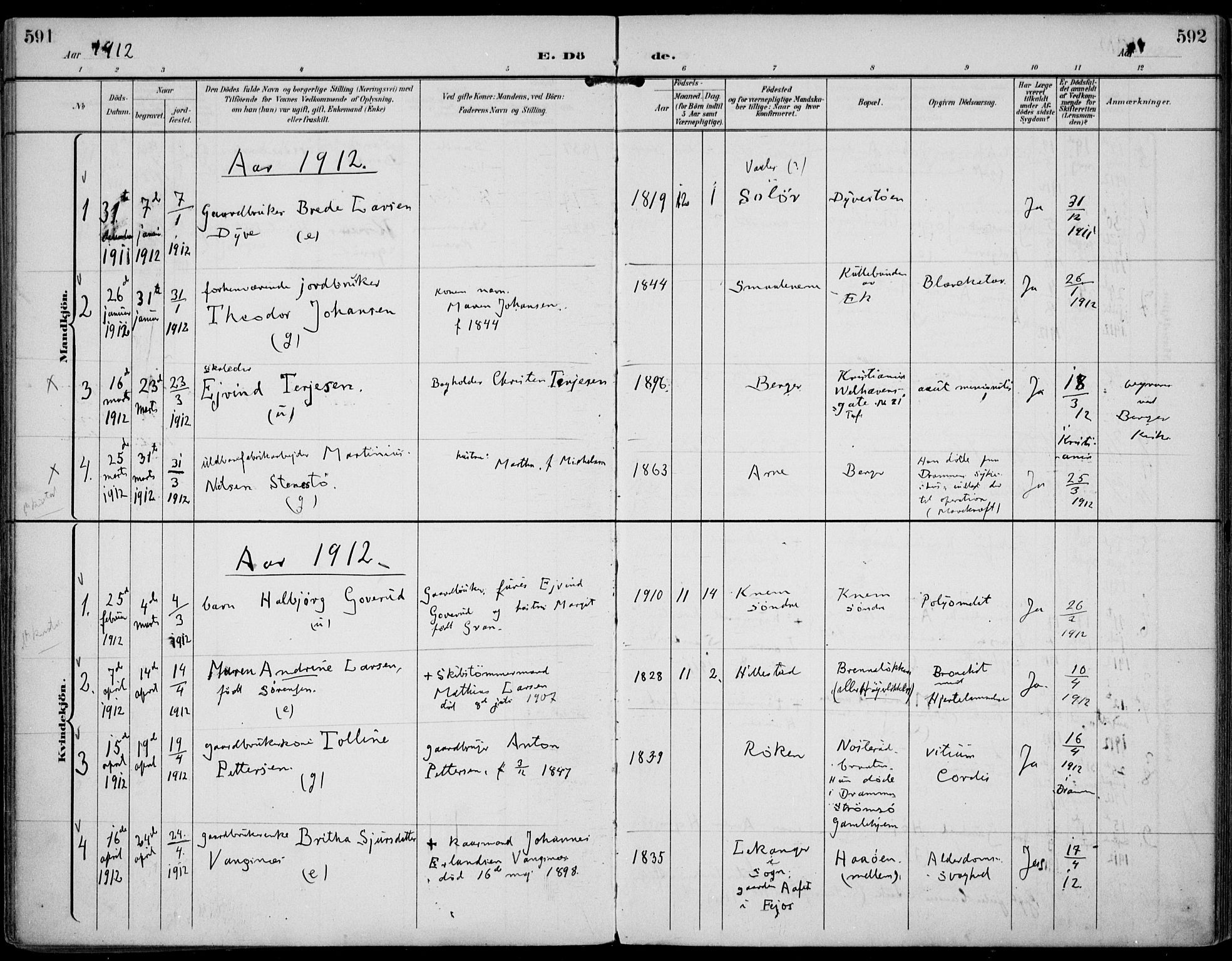 Strømm kirkebøker, AV/SAKO-A-322/F/Fa/L0005: Ministerialbok nr. I 5, 1898-1919, s. 591-592