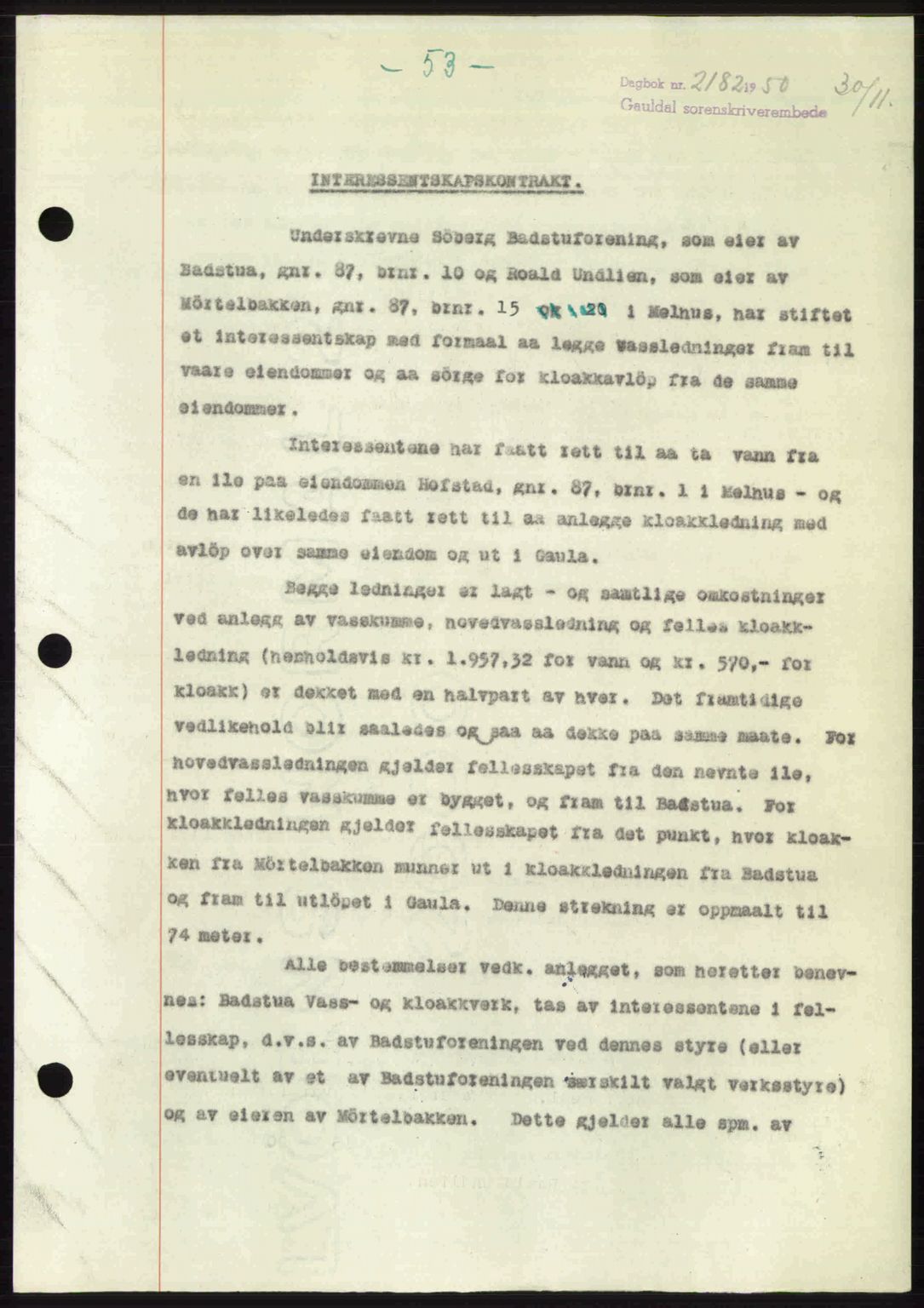 Gauldal sorenskriveri, SAT/A-0014/1/2/2C: Pantebok nr. A11, 1950-1950, Dagboknr: 2182/1950