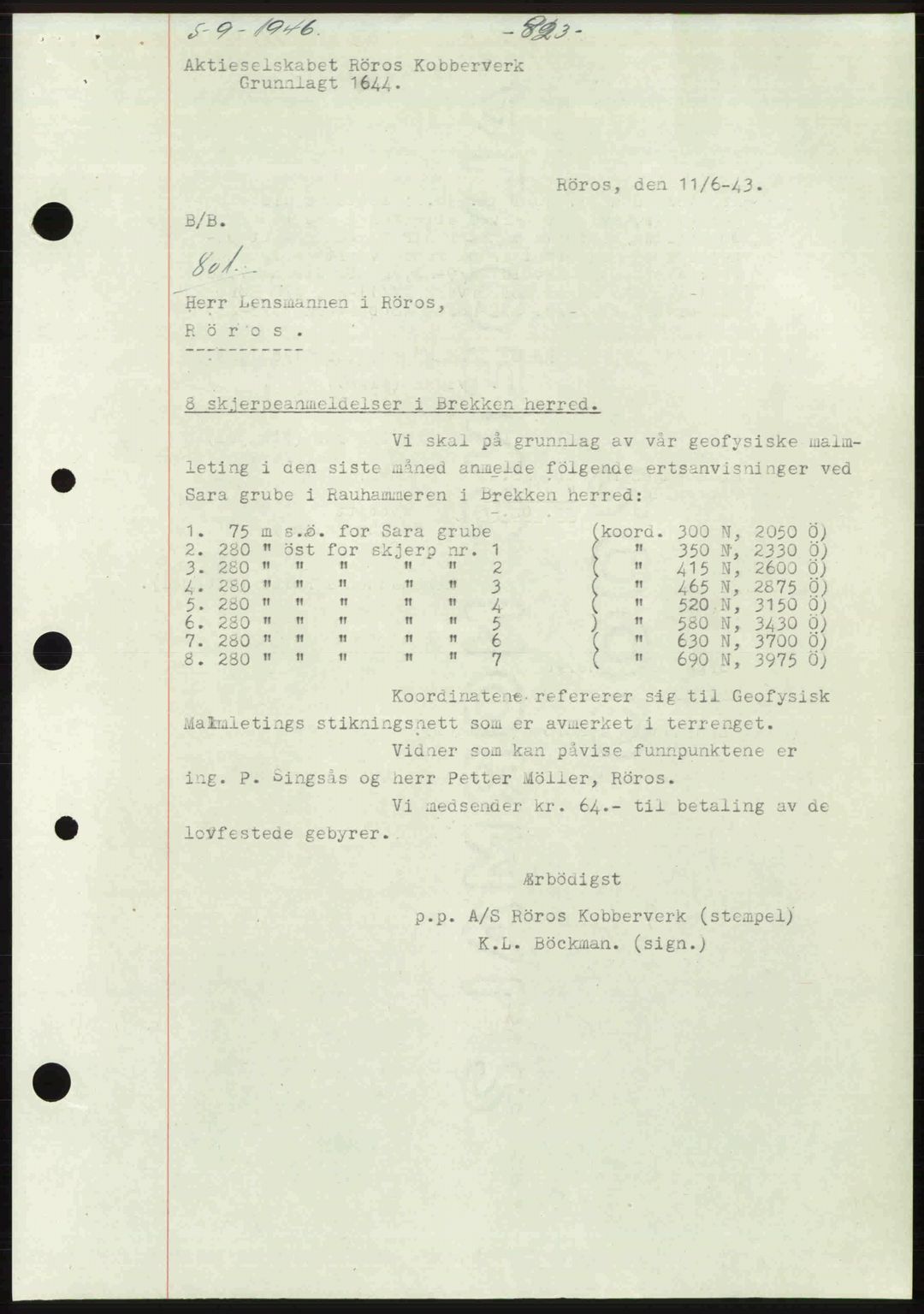 Gauldal sorenskriveri, SAT/A-0014/1/2/2C: Pantebok nr. A2, 1946-1946, Dagboknr: 801/1946