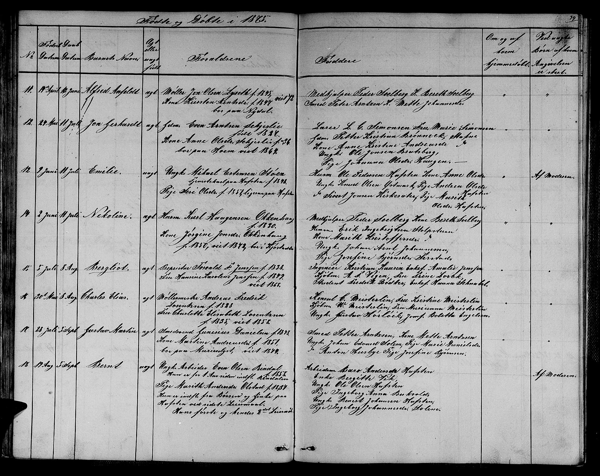 Ministerialprotokoller, klokkerbøker og fødselsregistre - Sør-Trøndelag, SAT/A-1456/611/L0353: Klokkerbok nr. 611C01, 1854-1881, s. 39