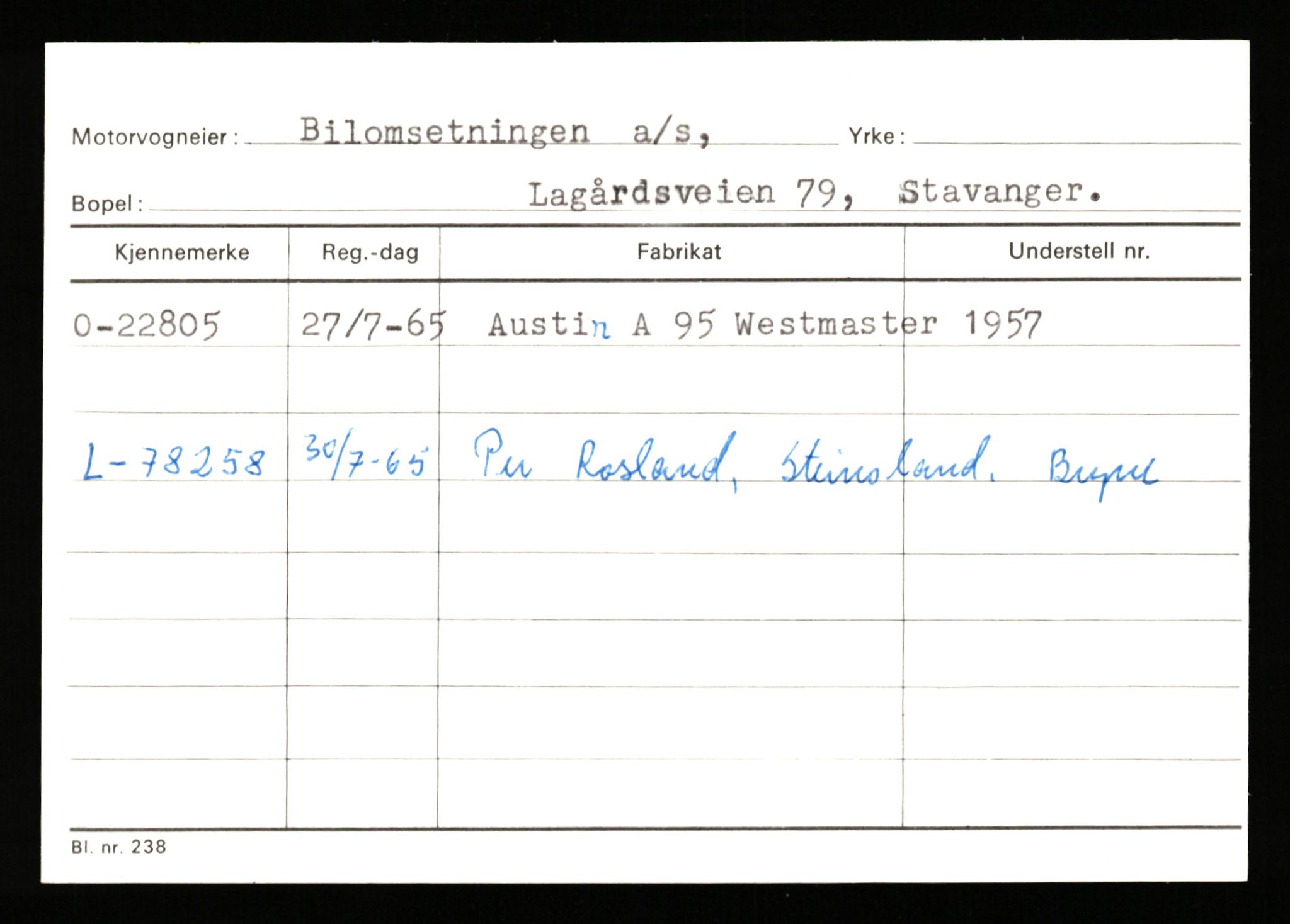 Stavanger trafikkstasjon, SAST/A-101942/0/G/L0004: Registreringsnummer: 15497 - 22957, 1930-1971, s. 3123