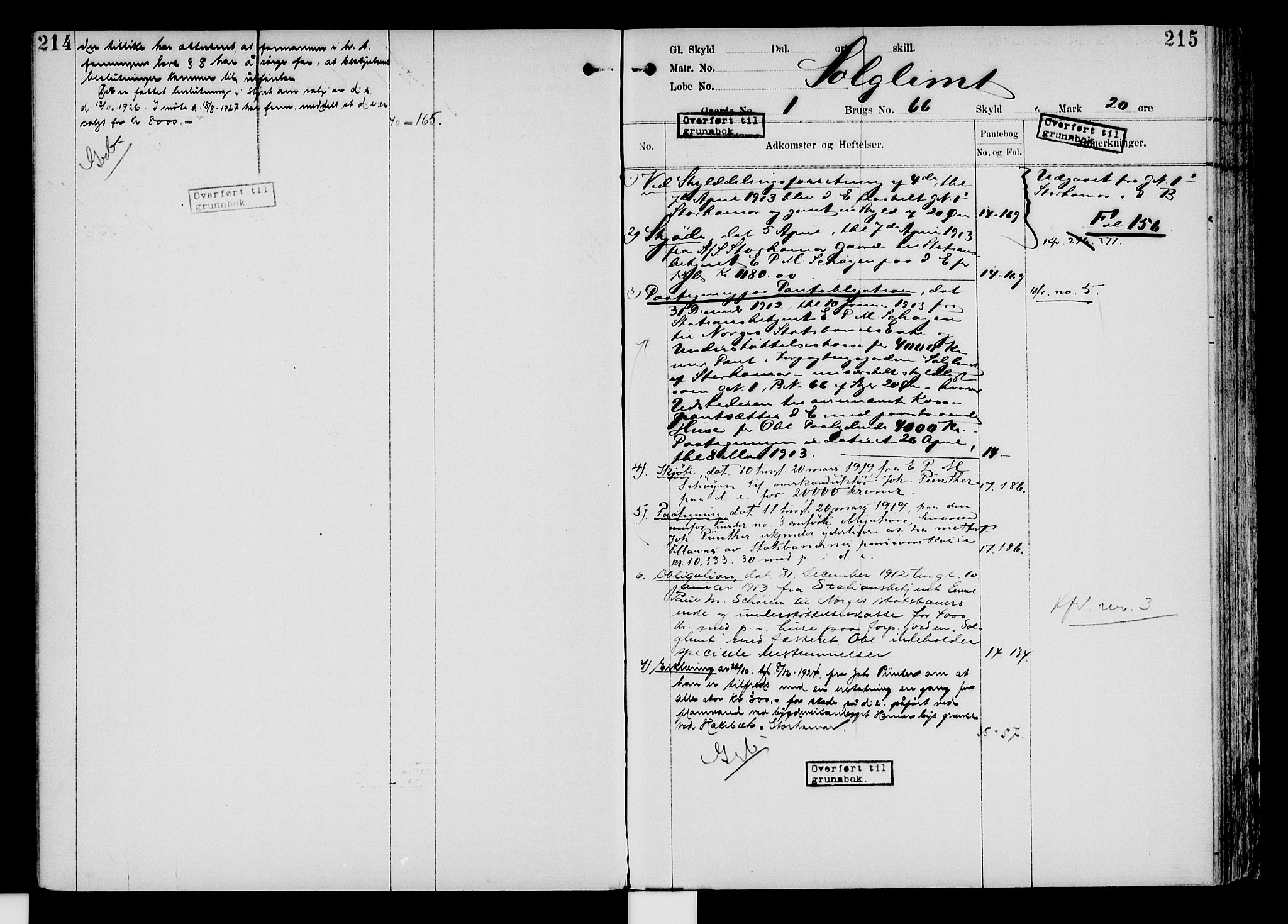 Nord-Hedmark sorenskriveri, SAH/TING-012/H/Ha/Had/Hade/L0004: Panteregister nr. 4.4, 1910-1940, s. 214-215