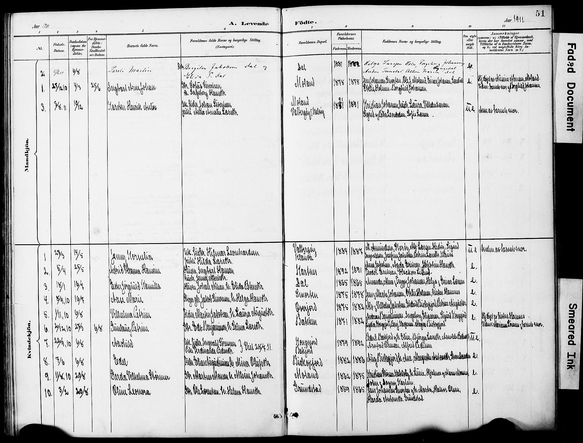 Ministerialprotokoller, klokkerbøker og fødselsregistre - Nordland, AV/SAT-A-1459/884/L1197: Klokkerbok nr. 884C03, 1888-1926, s. 51