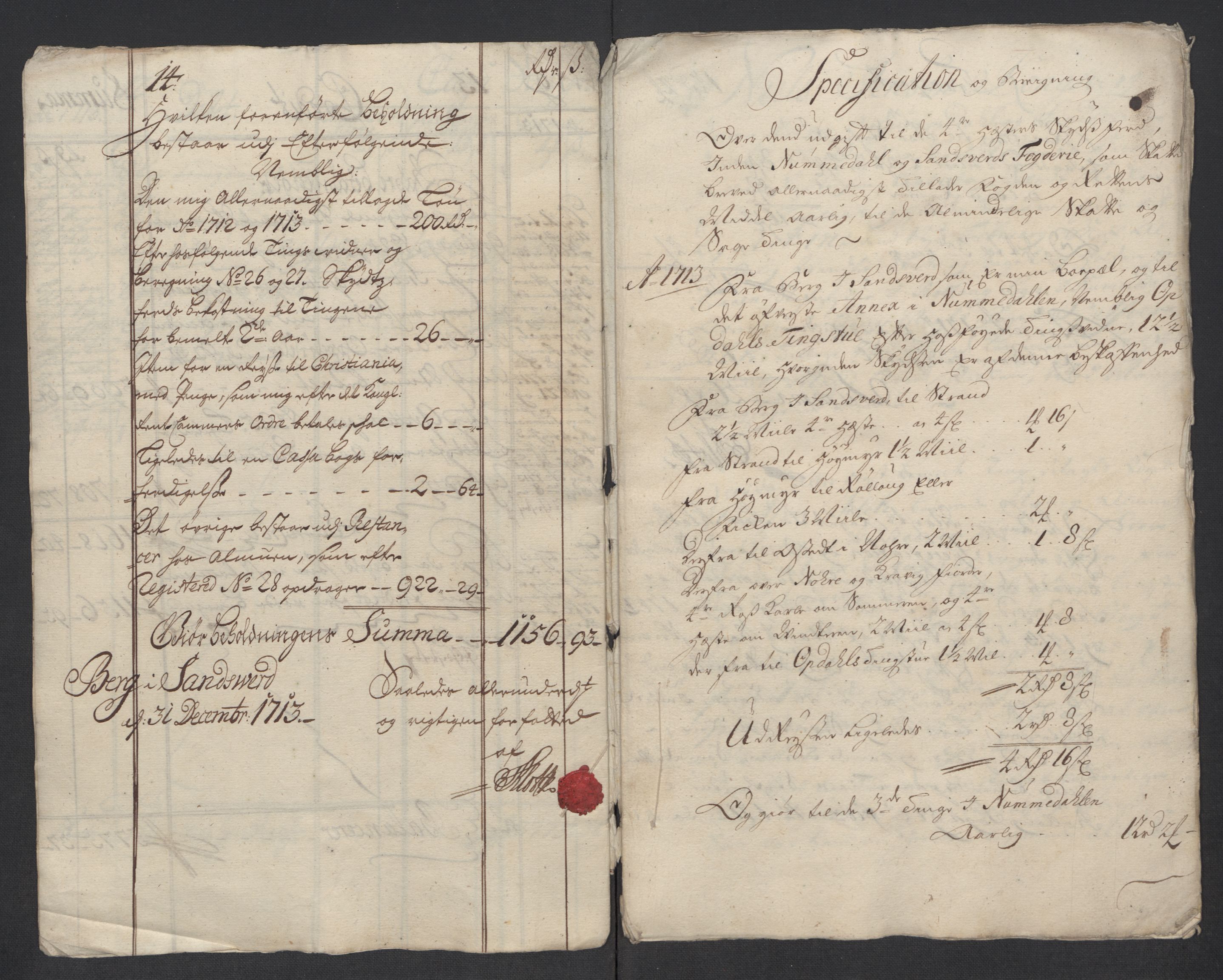 Rentekammeret inntil 1814, Reviderte regnskaper, Fogderegnskap, AV/RA-EA-4092/R24/L1588: Fogderegnskap Numedal og Sandsvær, 1713, s. 11