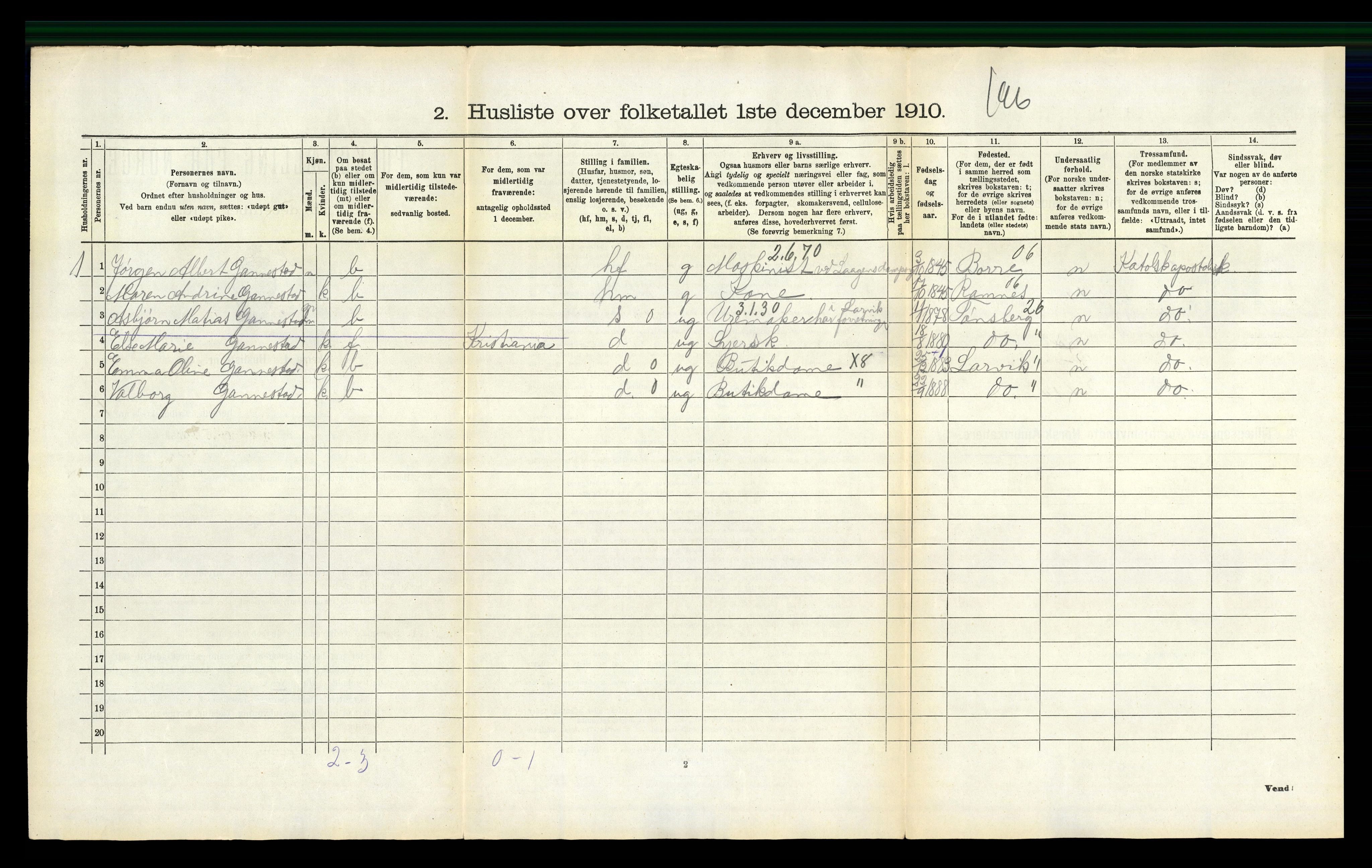 RA, Folketelling 1910 for 0727 Hedrum herred, 1910, s. 105