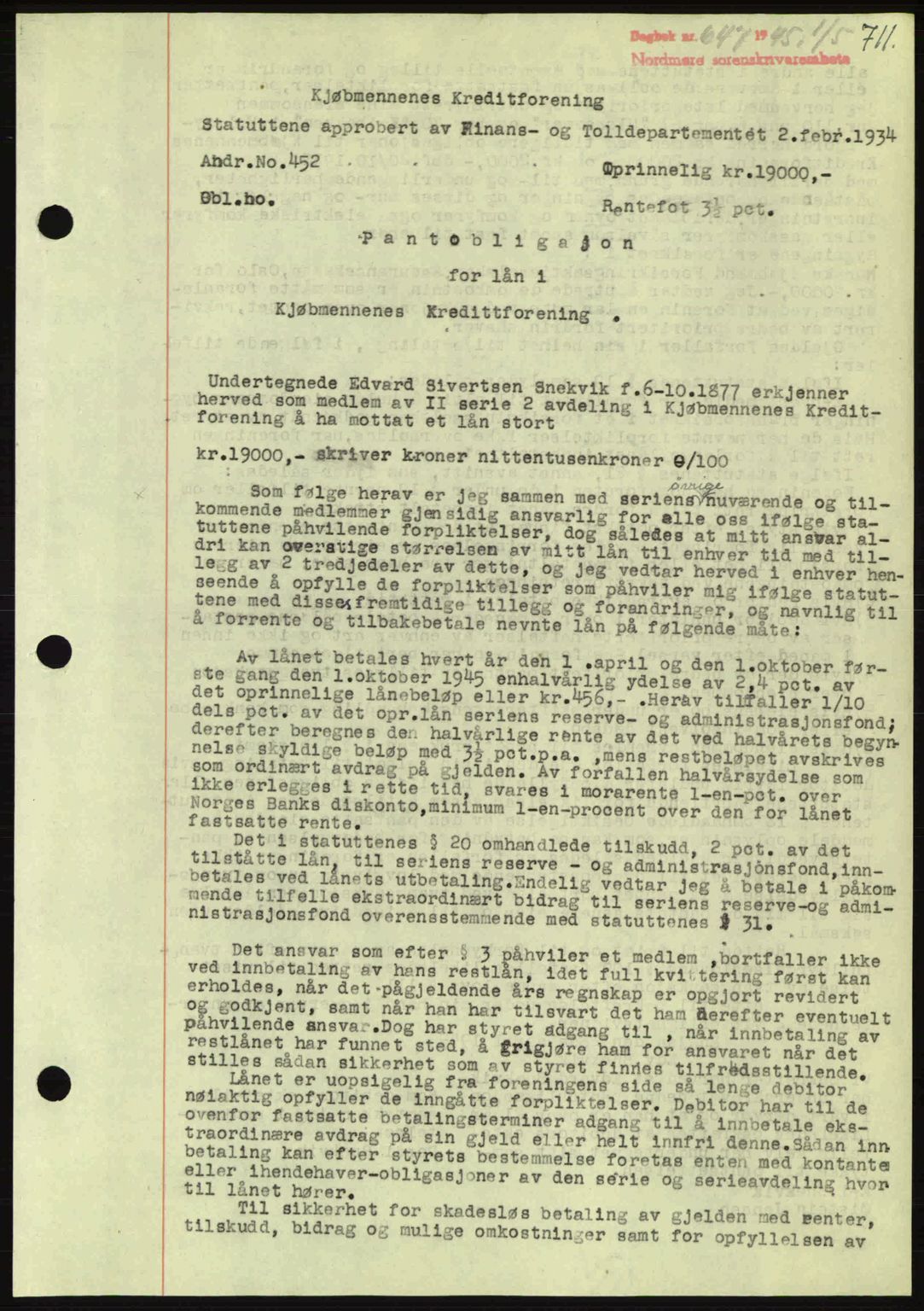 Nordmøre sorenskriveri, AV/SAT-A-4132/1/2/2Ca: Pantebok nr. B92, 1944-1945, Dagboknr: 647/1945