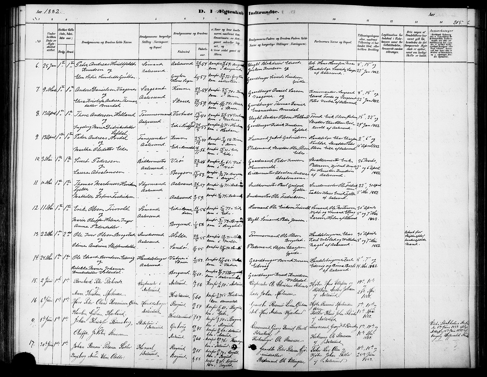 Ministerialprotokoller, klokkerbøker og fødselsregistre - Møre og Romsdal, AV/SAT-A-1454/529/L0454: Ministerialbok nr. 529A04, 1878-1885, s. 215