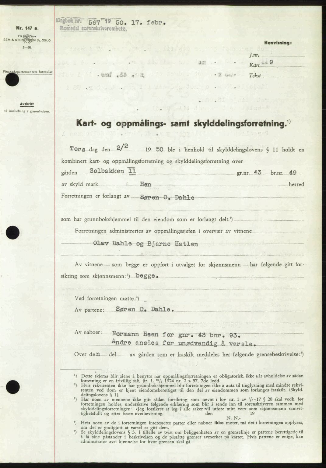 Romsdal sorenskriveri, SAT/A-4149/1/2/2C: Pantebok nr. A32, 1950-1950, Dagboknr: 567/1950
