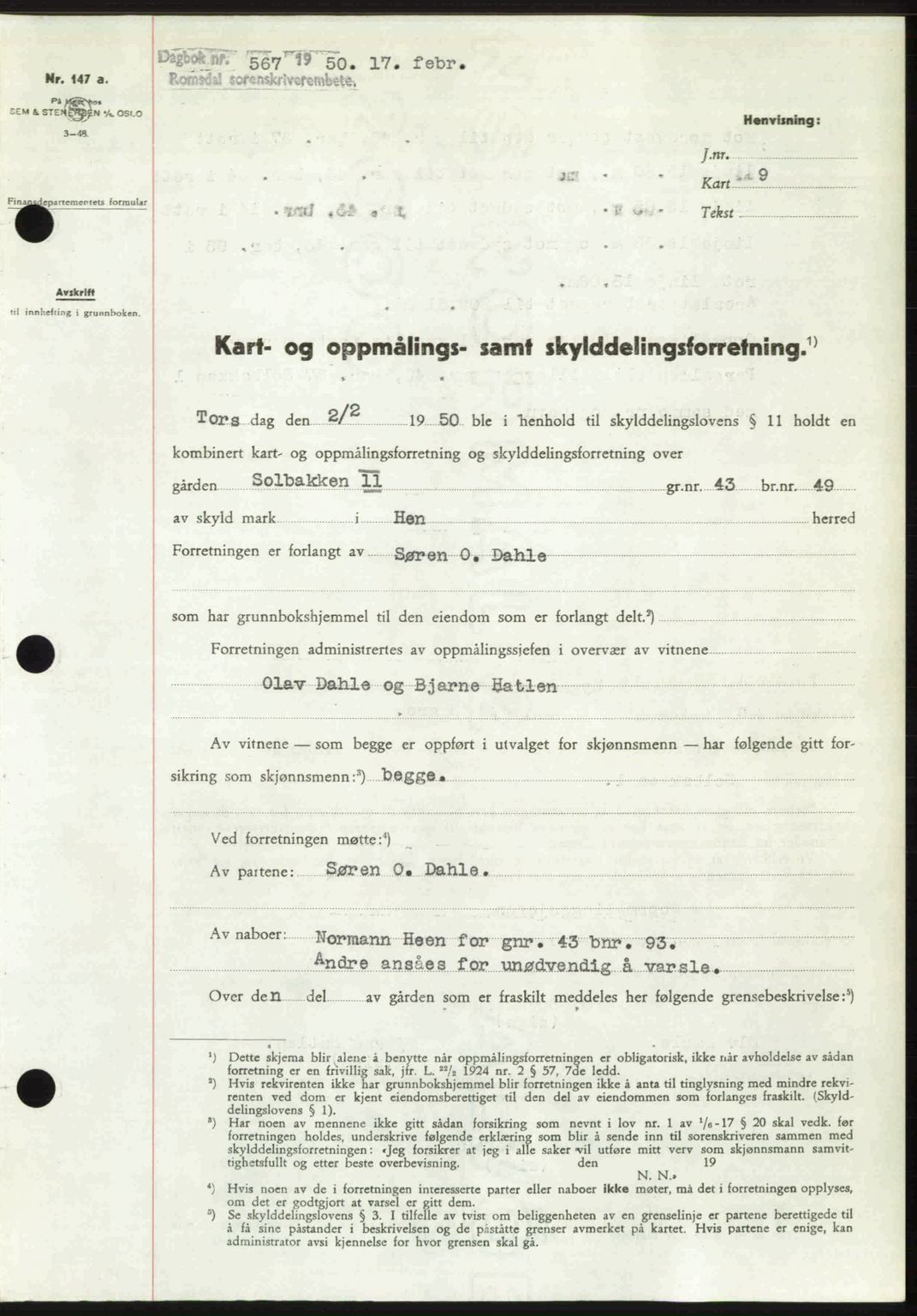 Romsdal sorenskriveri, AV/SAT-A-4149/1/2/2C: Pantebok nr. A32, 1950-1950, Dagboknr: 567/1950