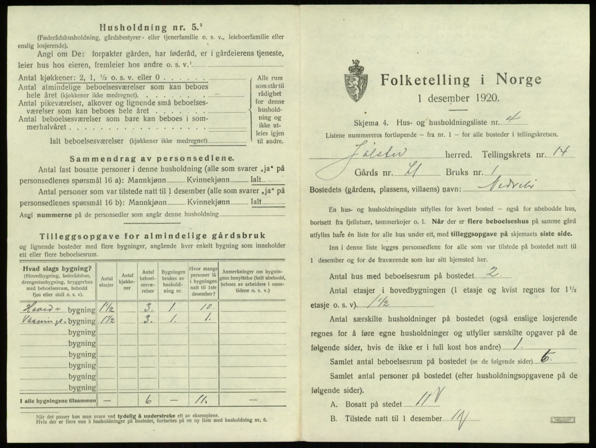 SAB, Folketelling 1920 for 1431 Jølster herred, 1920, s. 924