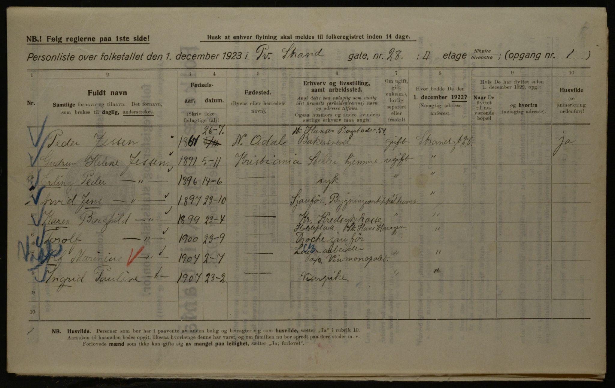 OBA, Kommunal folketelling 1.12.1923 for Kristiania, 1923, s. 115086