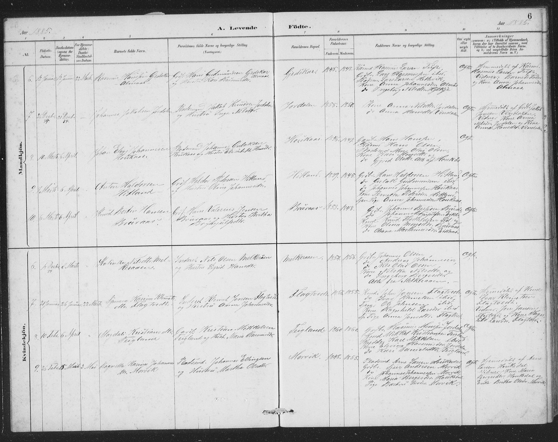 Åsane sokneprestembete, AV/SAB-A-79401/H/Hab: Klokkerbok nr. A 2, 1885-1898, s. 6