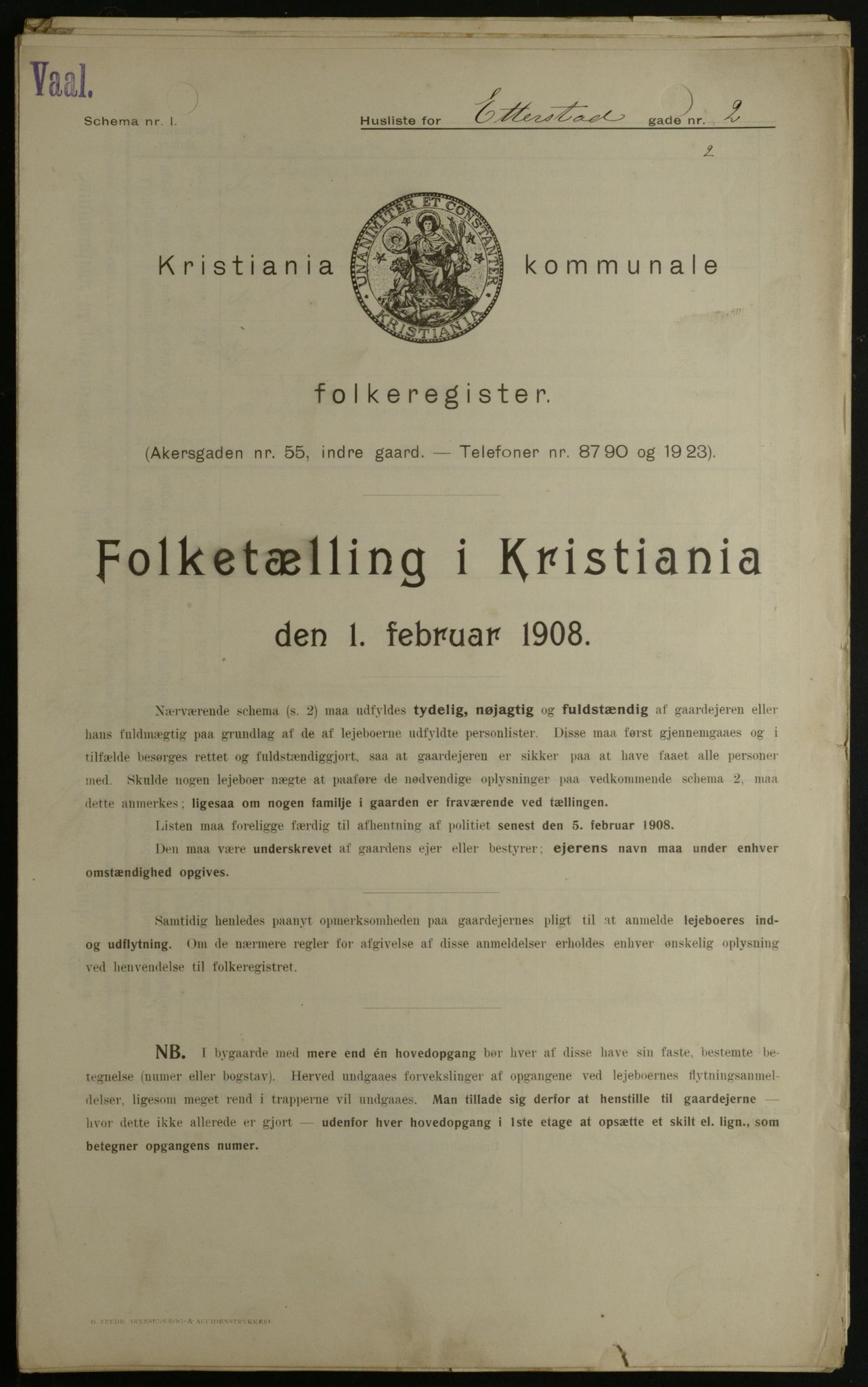 OBA, Kommunal folketelling 1.2.1908 for Kristiania kjøpstad, 1908, s. 20349