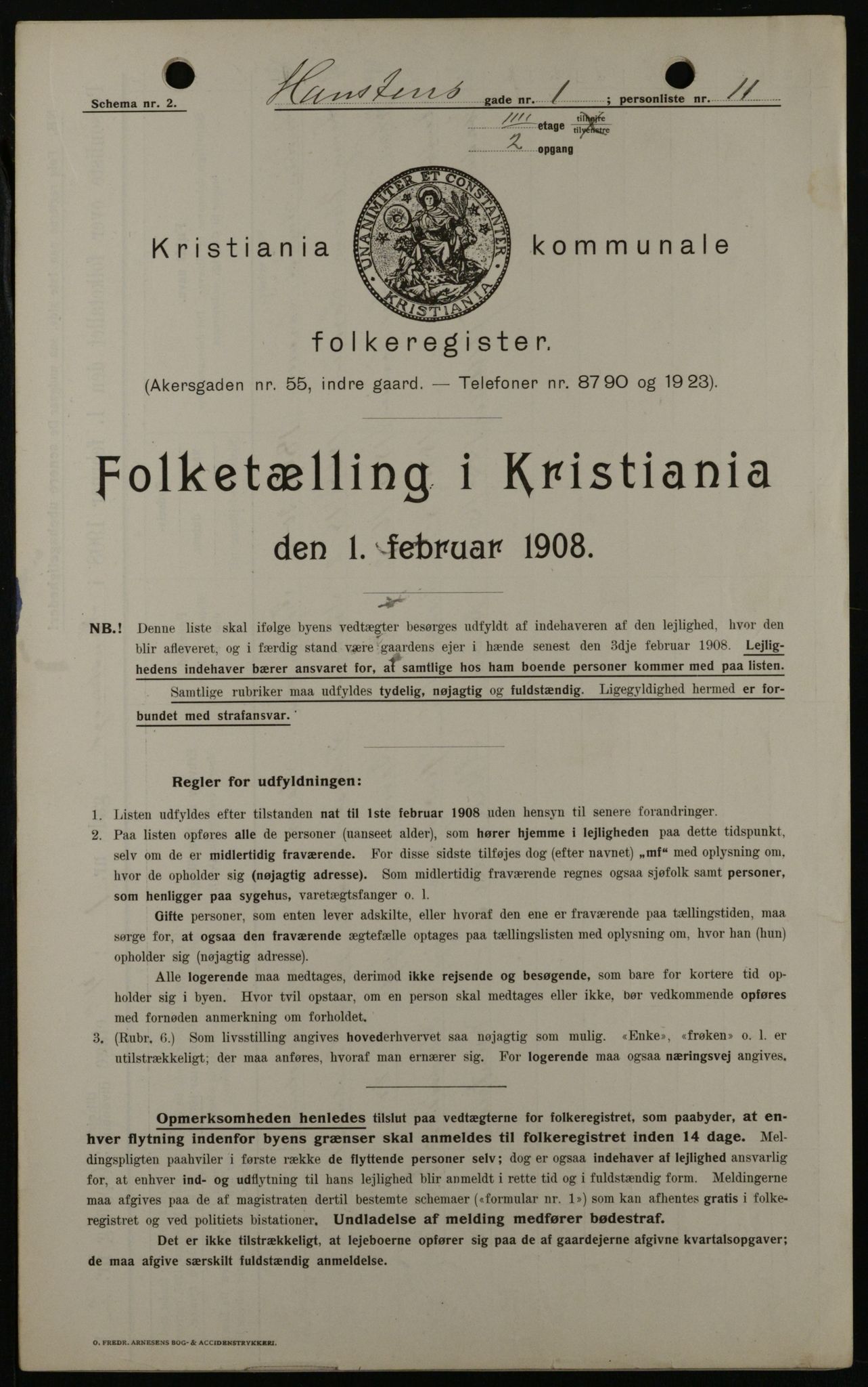 OBA, Kommunal folketelling 1.2.1908 for Kristiania kjøpstad, 1908, s. 31310