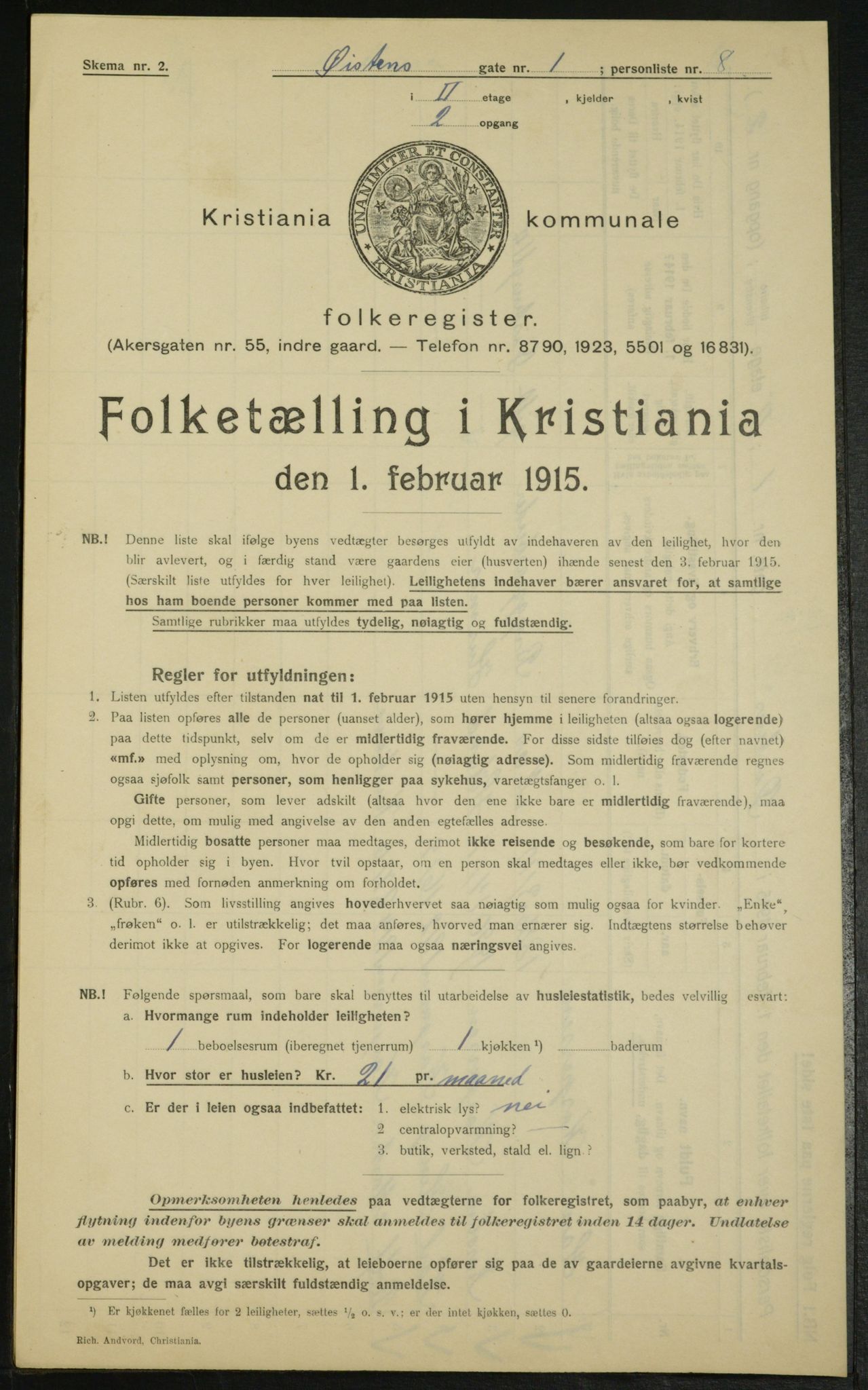 OBA, Kommunal folketelling 1.2.1915 for Kristiania, 1915, s. 130843