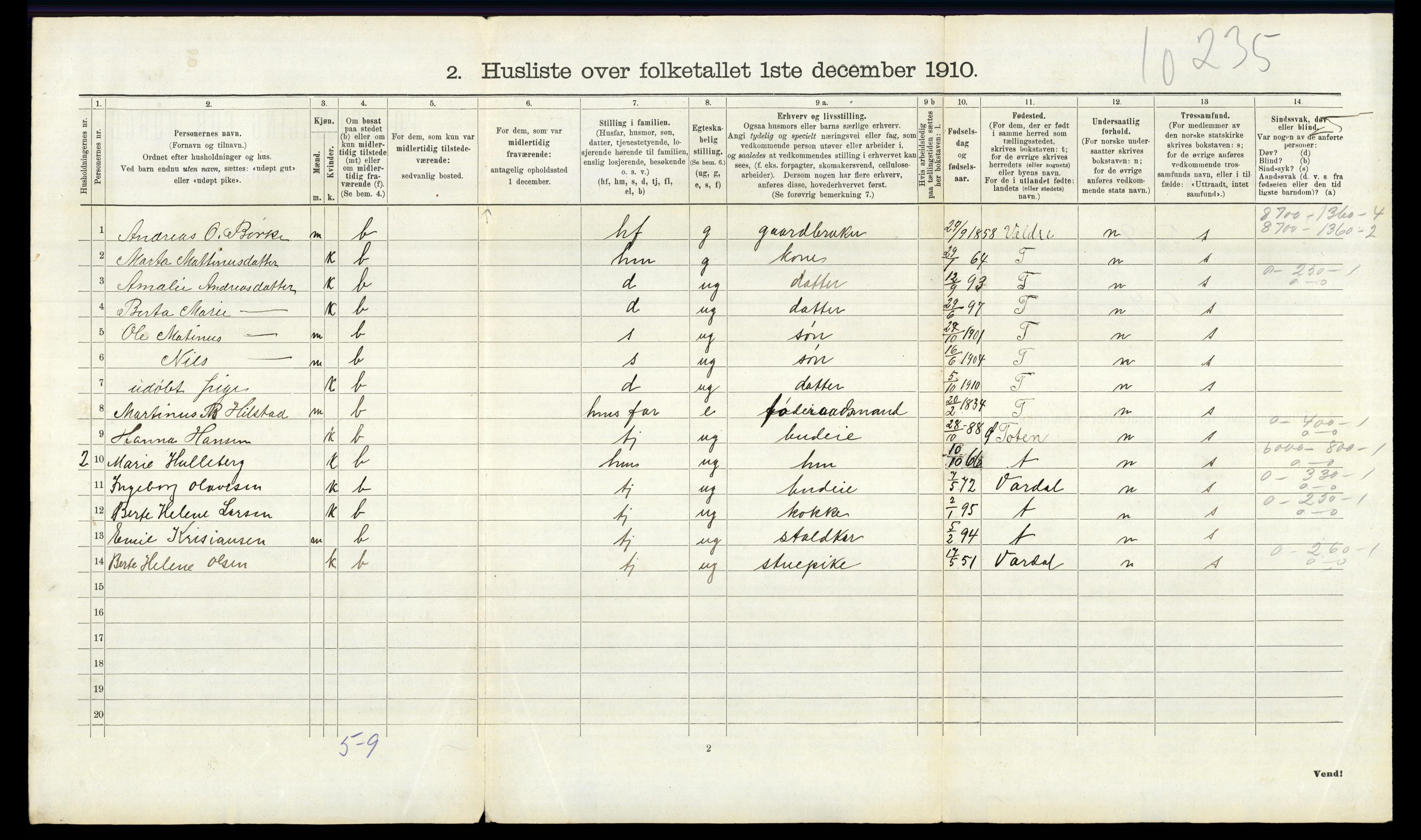 RA, Folketelling 1910 for 0411 Nes herred, 1910, s. 1060