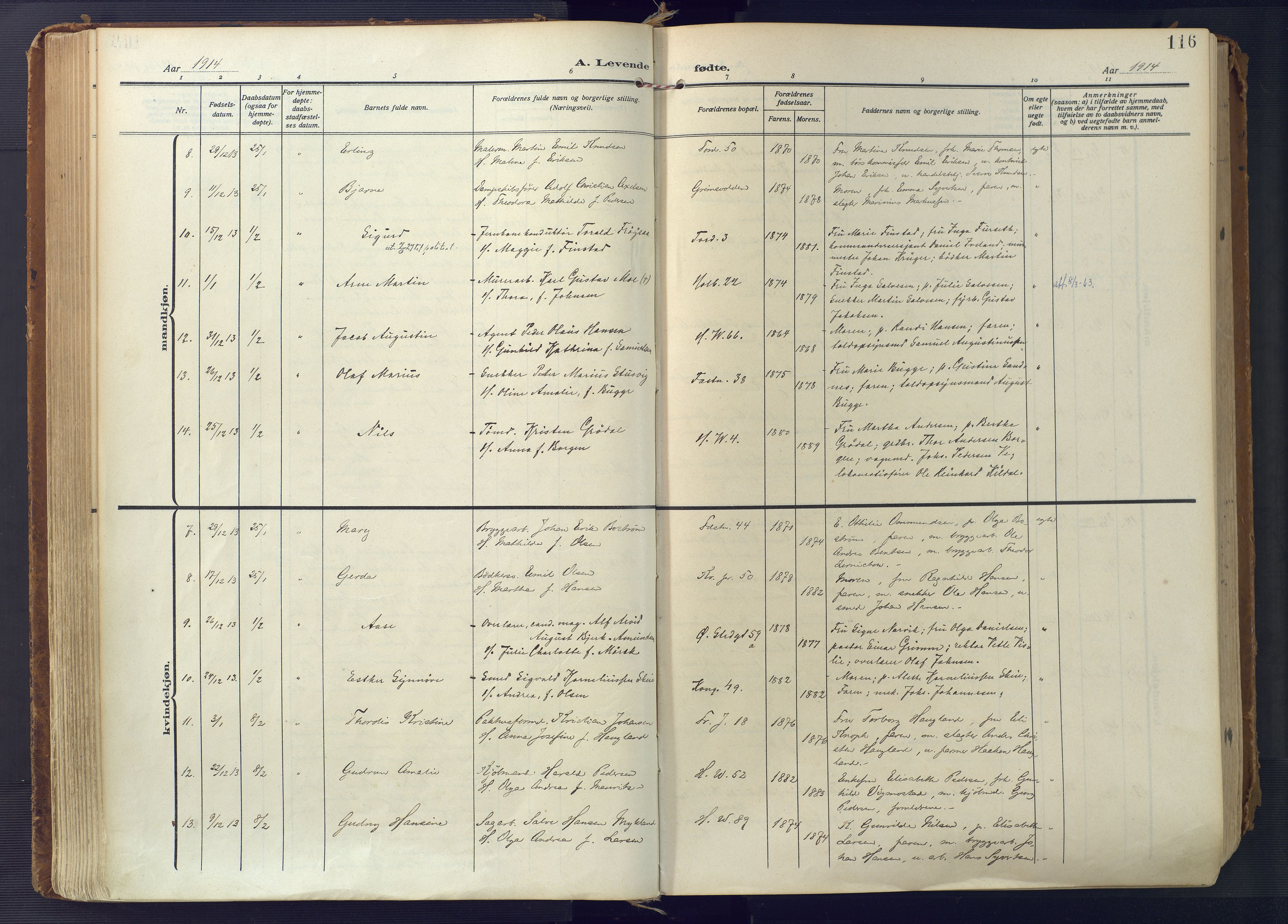 Kristiansand domprosti, AV/SAK-1112-0006/F/Fa/L0023: Ministerialbok nr. A 22, 1909-1917, s. 116