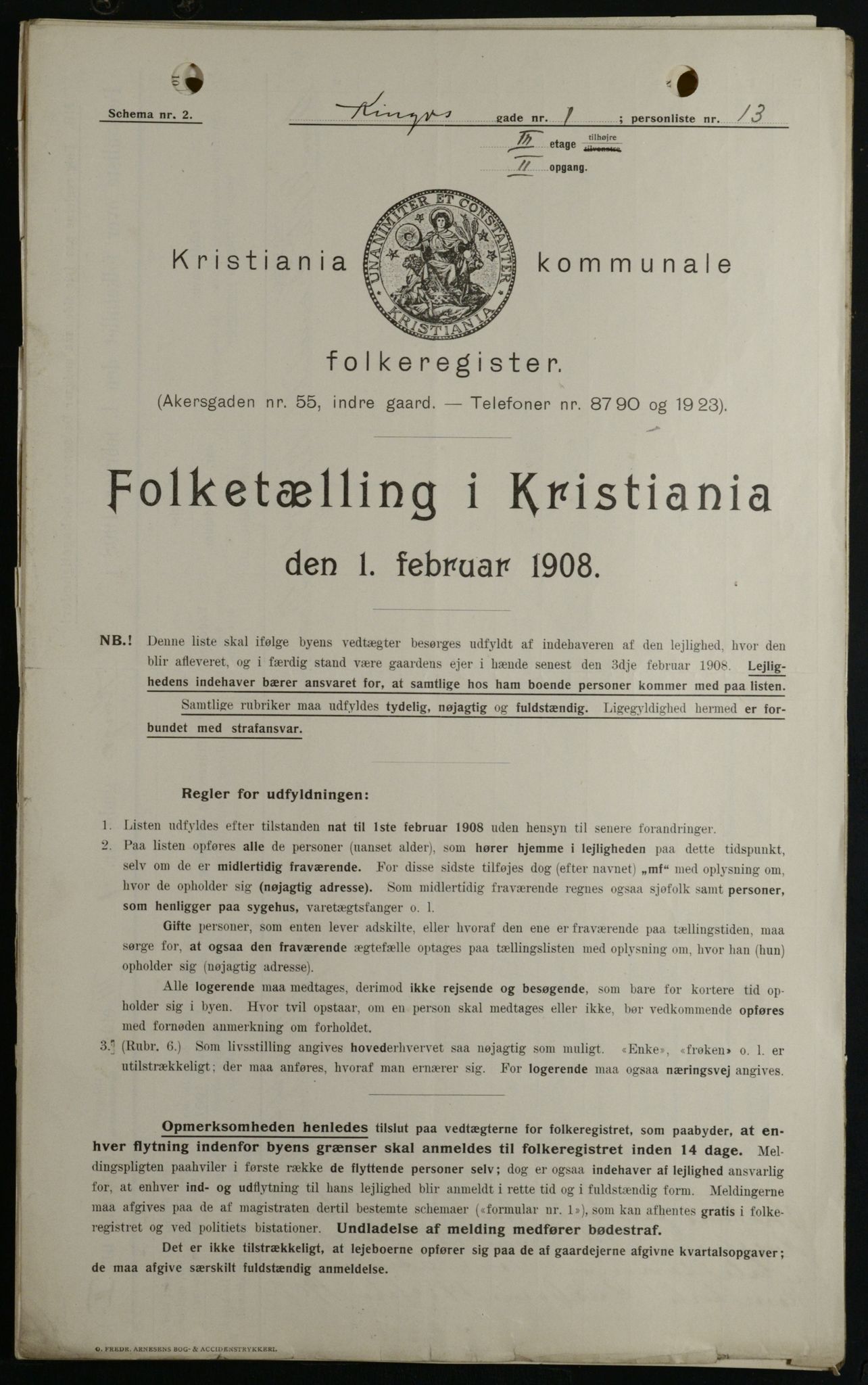 OBA, Kommunal folketelling 1.2.1908 for Kristiania kjøpstad, 1908, s. 44313