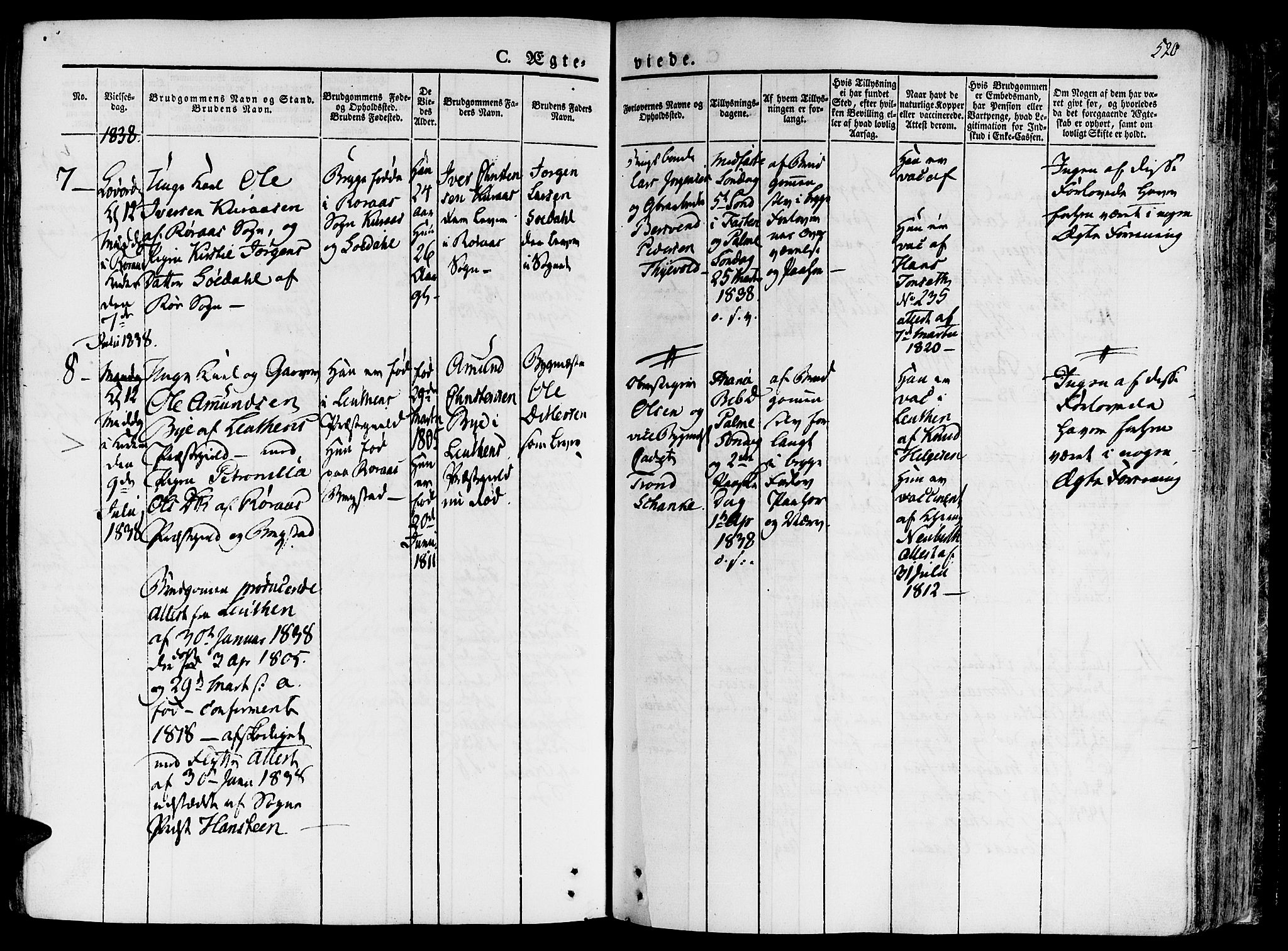 Ministerialprotokoller, klokkerbøker og fødselsregistre - Sør-Trøndelag, SAT/A-1456/681/L0930: Ministerialbok nr. 681A08, 1829-1844, s. 520