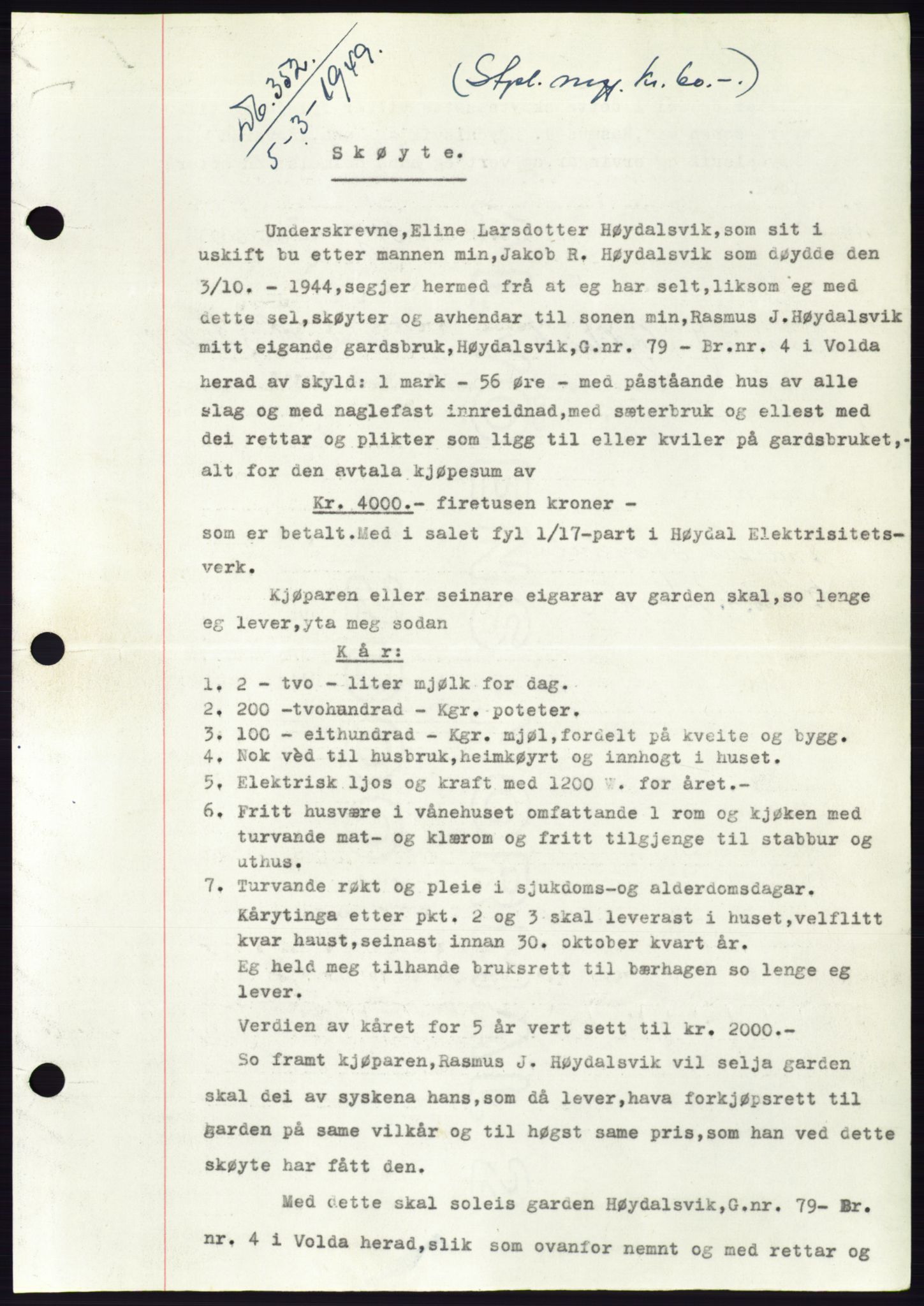 Søre Sunnmøre sorenskriveri, SAT/A-4122/1/2/2C/L0084: Pantebok nr. 10A, 1949-1949, Dagboknr: 352/1949
