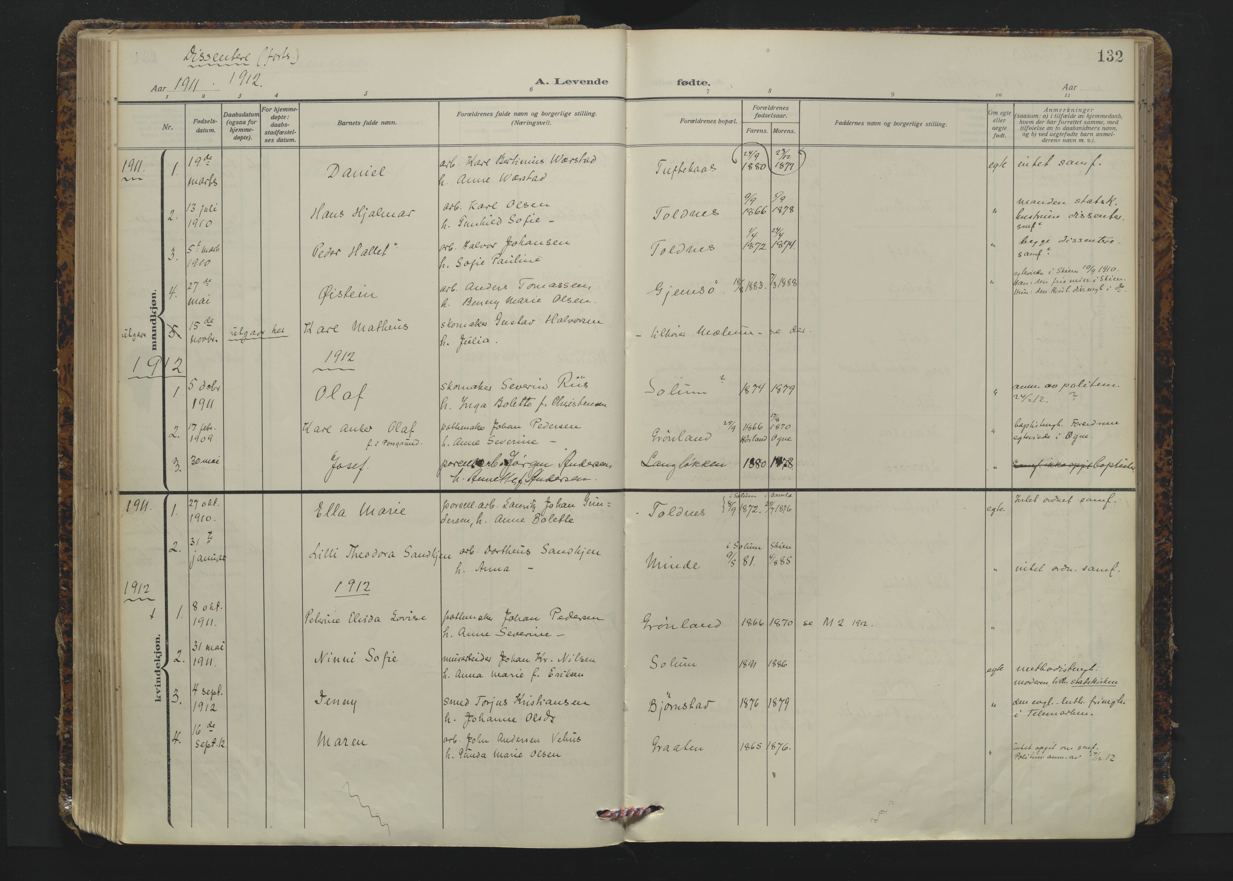 Solum kirkebøker, AV/SAKO-A-306/F/Fa/L0012: Ministerialbok nr. I 12, 1909-1922, s. 132