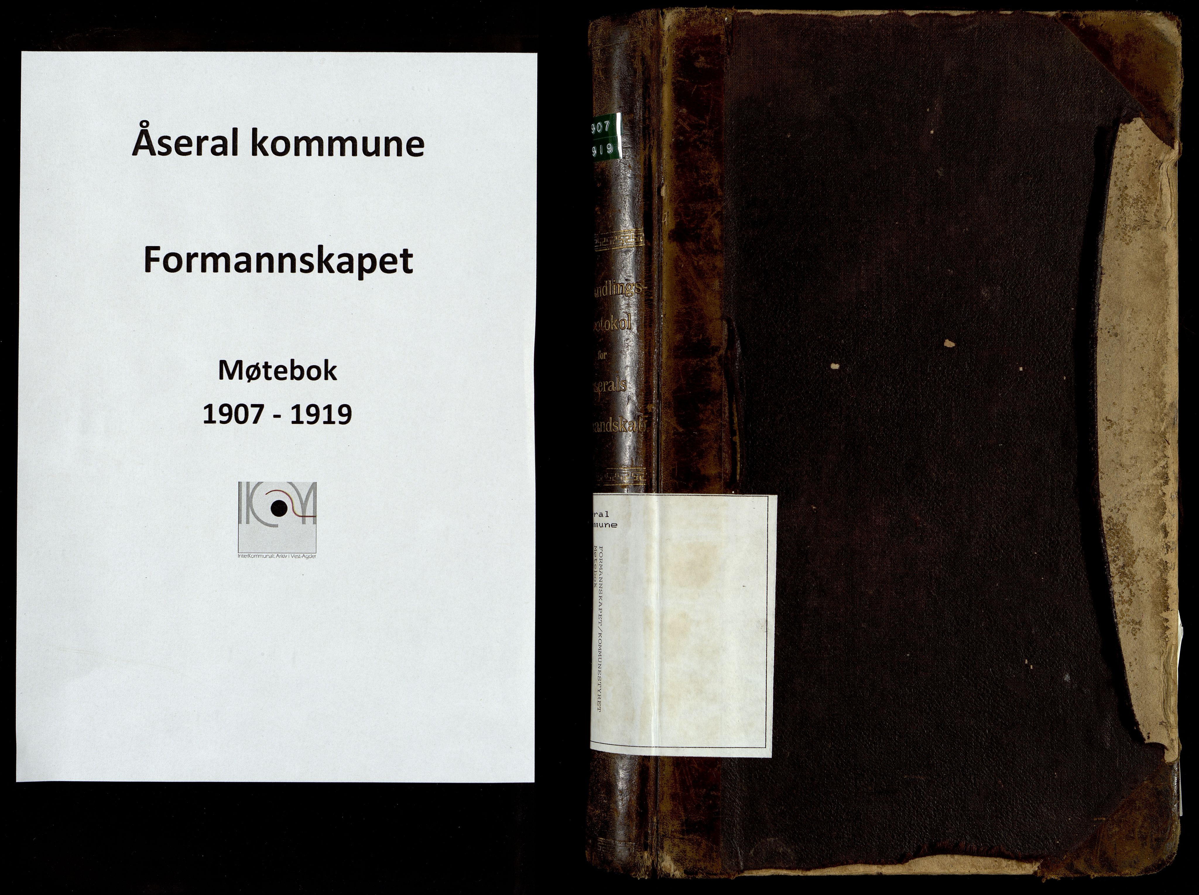 Åseral kommune - Formannskapet, IKAV/1026ÅS120/A/L0003: Møtebok (d), 1907-1919