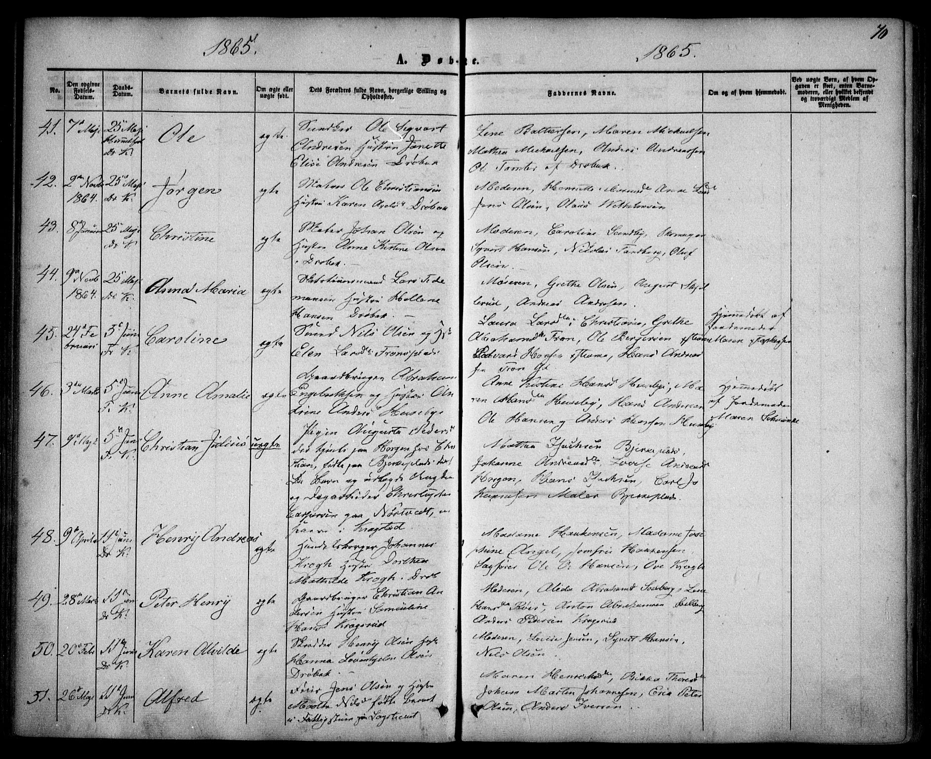 Drøbak prestekontor Kirkebøker, AV/SAO-A-10142a/F/Fa/L0002: Ministerialbok nr. I 2, 1858-1870, s. 70