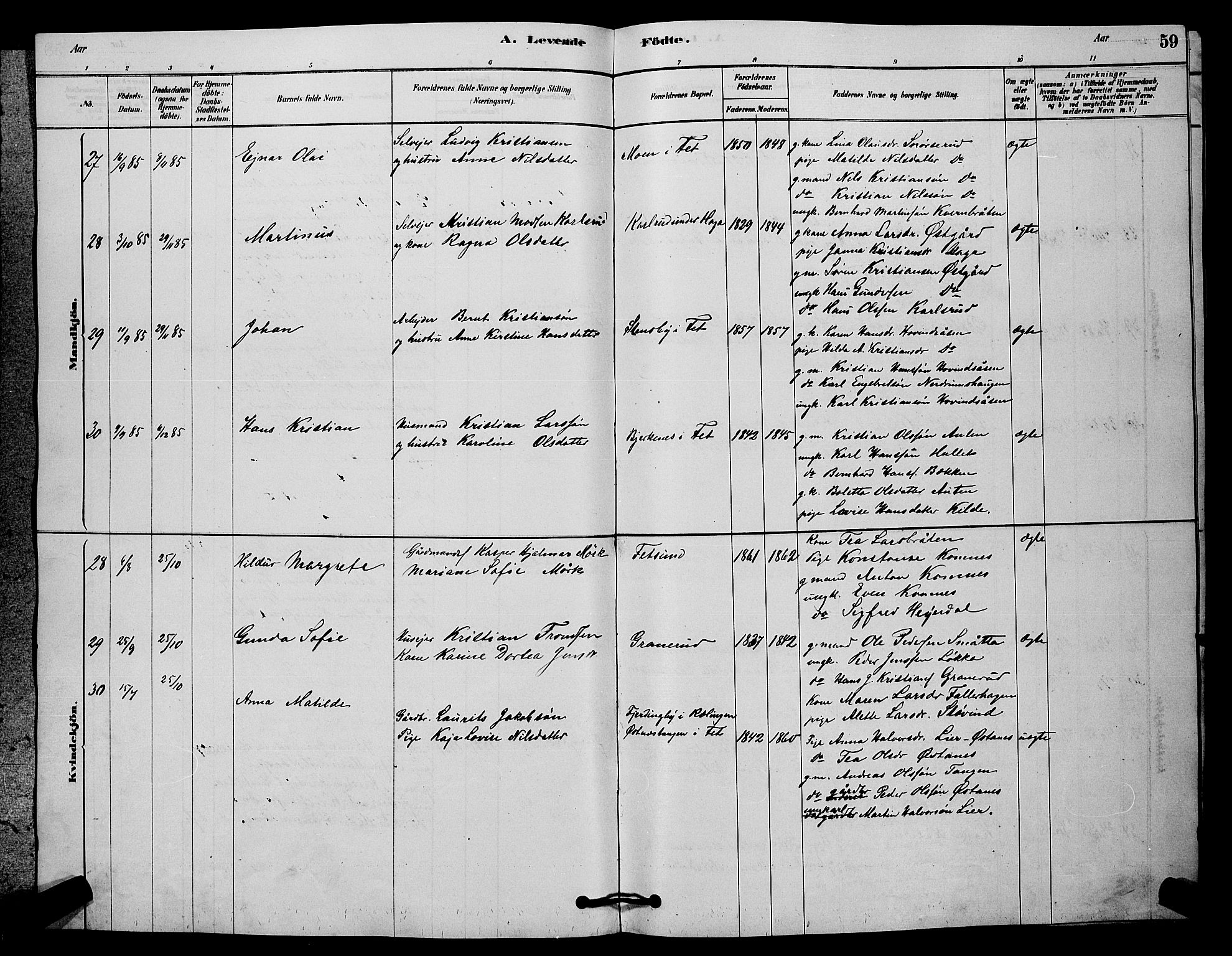 Fet prestekontor Kirkebøker, AV/SAO-A-10370a/G/Ga/L0006: Klokkerbok nr. I 6, 1878-1891, s. 59