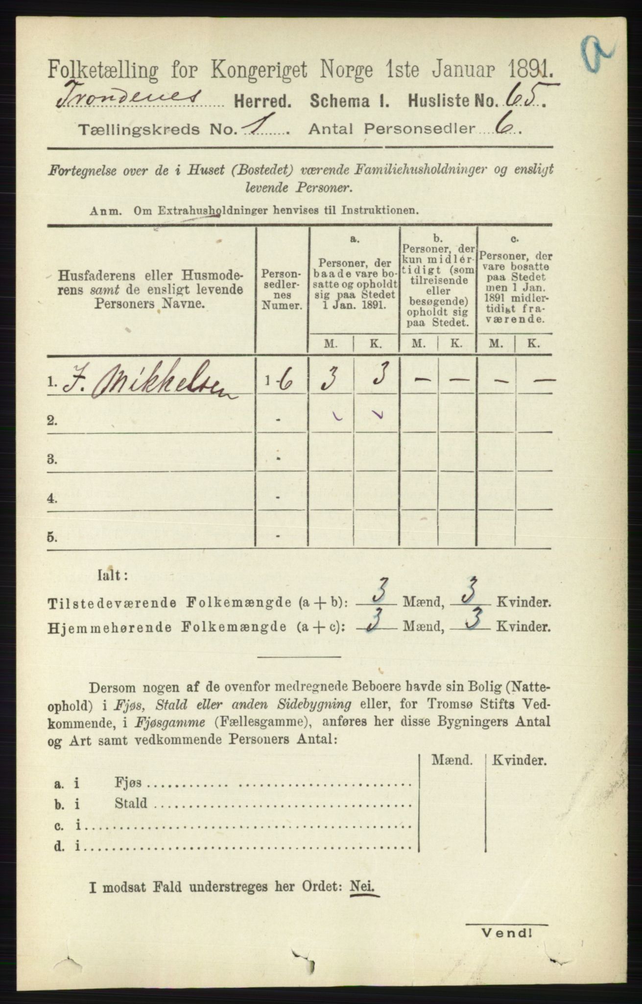 RA, Folketelling 1891 for 1914 Trondenes herred, 1891, s. 104