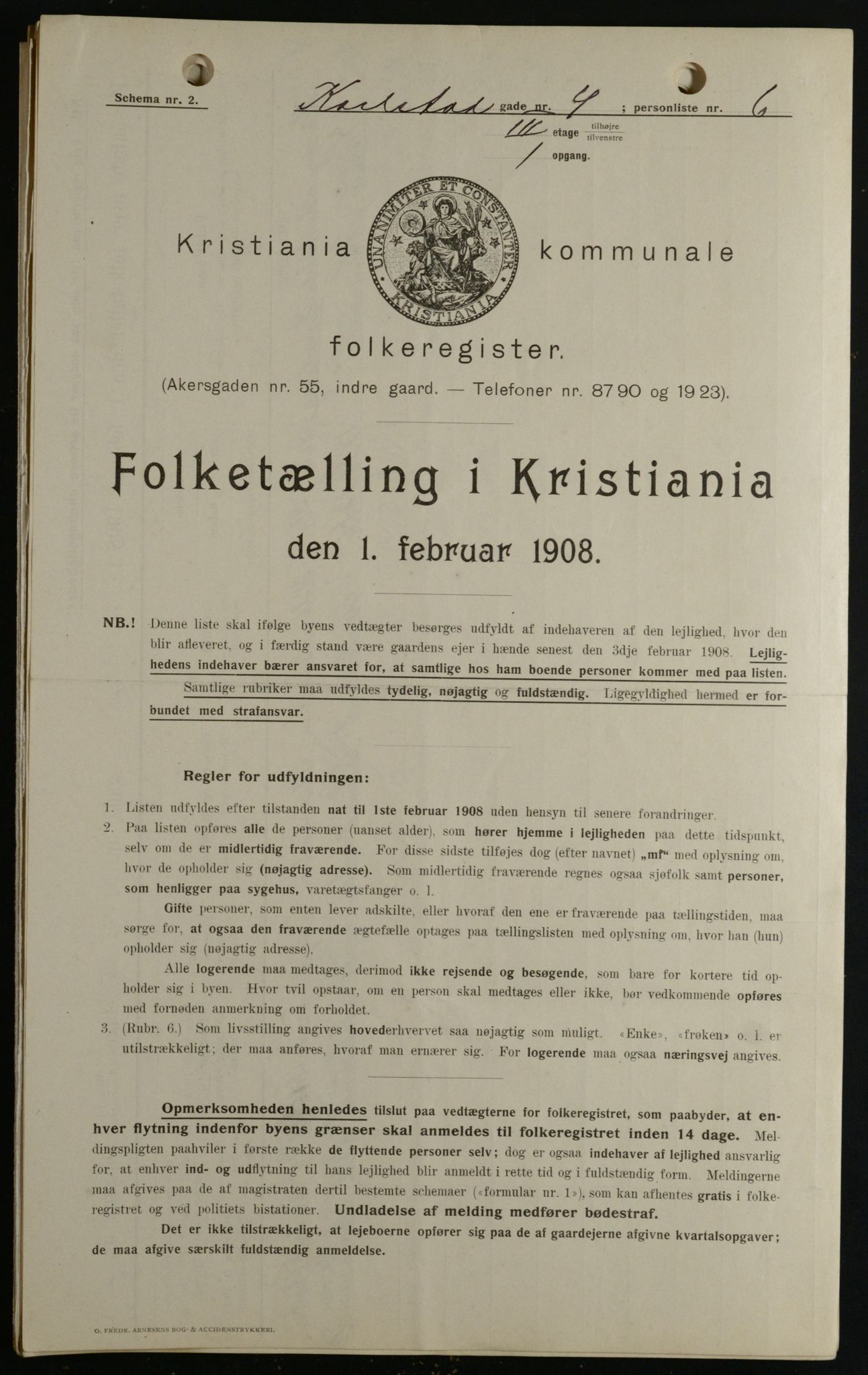 OBA, Kommunal folketelling 1.2.1908 for Kristiania kjøpstad, 1908, s. 43885