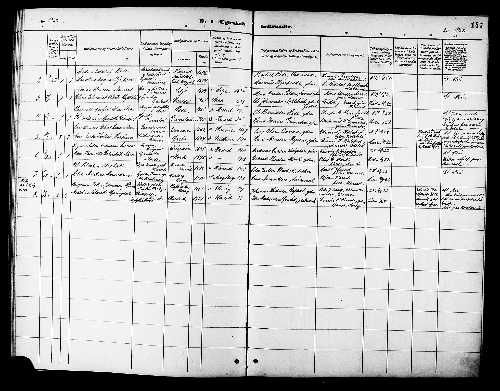 Ministerialprotokoller, klokkerbøker og fødselsregistre - Møre og Romsdal, AV/SAT-A-1454/510/L0126: Klokkerbok nr. 510C03, 1900-1922, s. 147