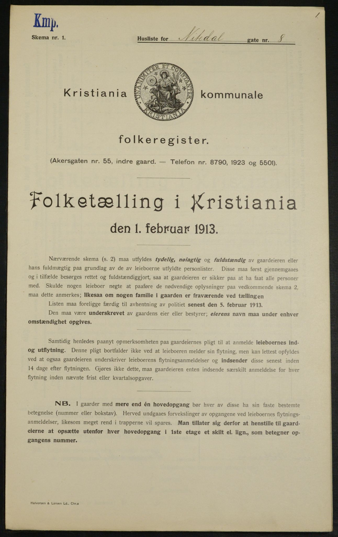 OBA, Kommunal folketelling 1.2.1913 for Kristiania, 1913, s. 71256