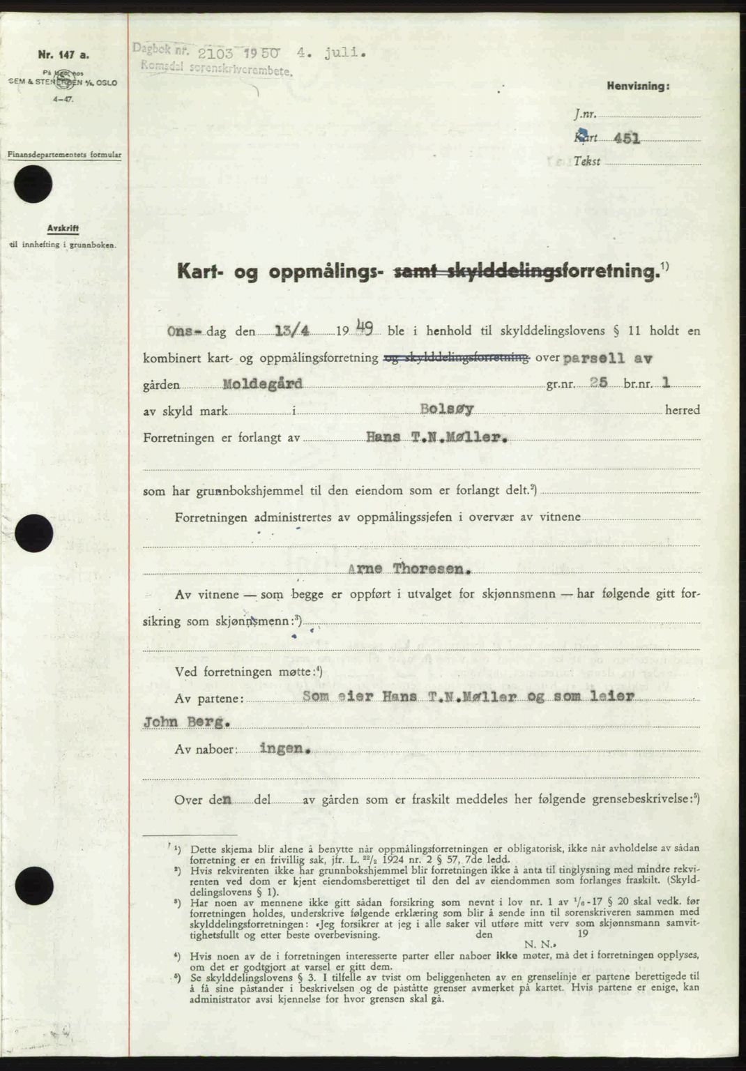 Romsdal sorenskriveri, SAT/A-4149/1/2/2C: Pantebok nr. A33, 1950-1950, Dagboknr: 2103/1950