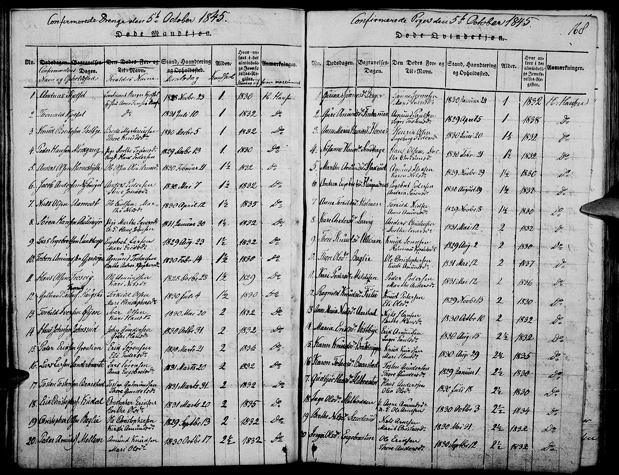 Strøm-Odalen prestekontor, AV/SAH-PREST-028/H/Ha/Haa/L0006: Ministerialbok nr. 6, 1814-1850, s. 168