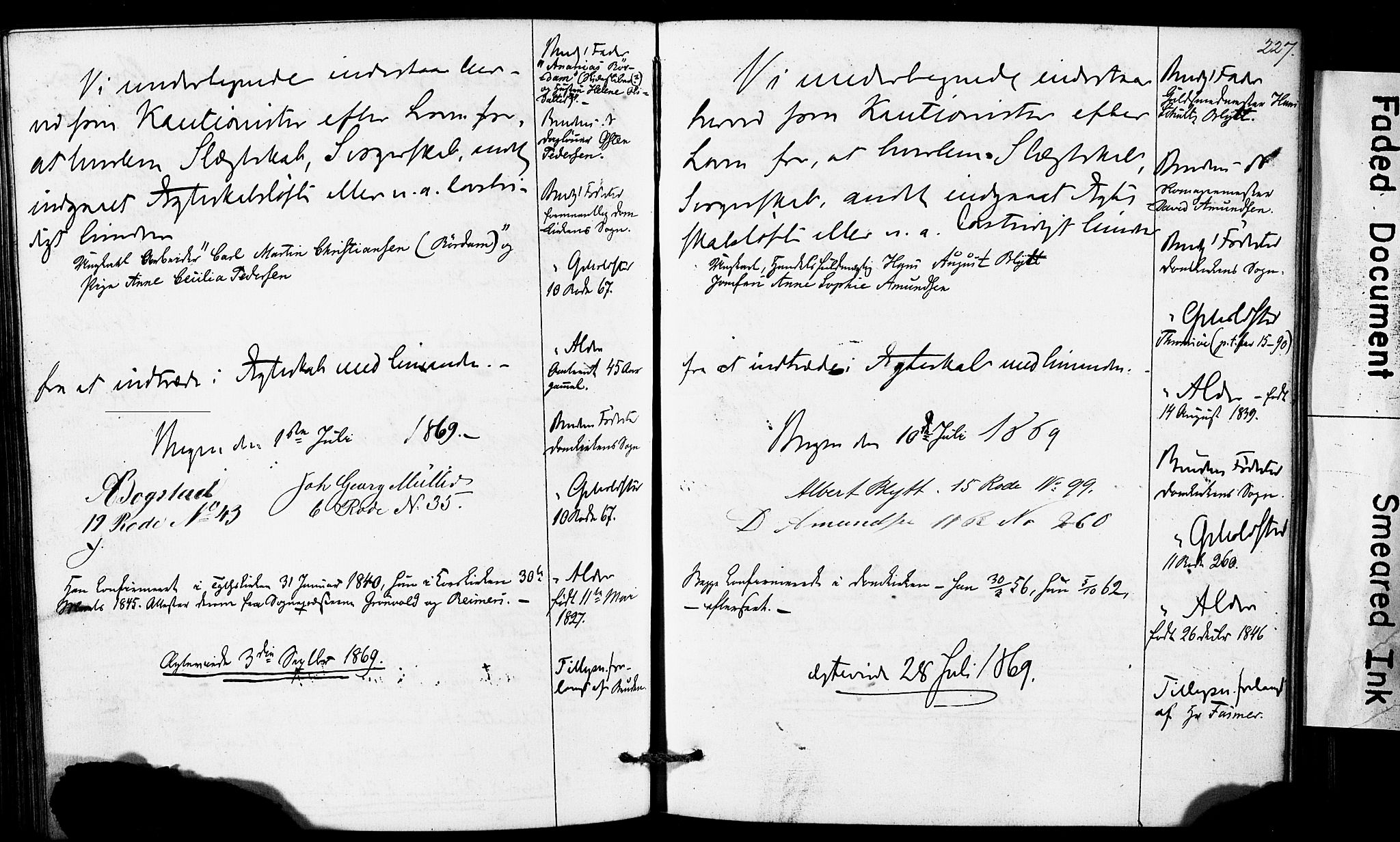 Domkirken sokneprestembete, SAB/A-74801: Forlovererklæringer nr. II.5.6, 1863-1870, s. 227