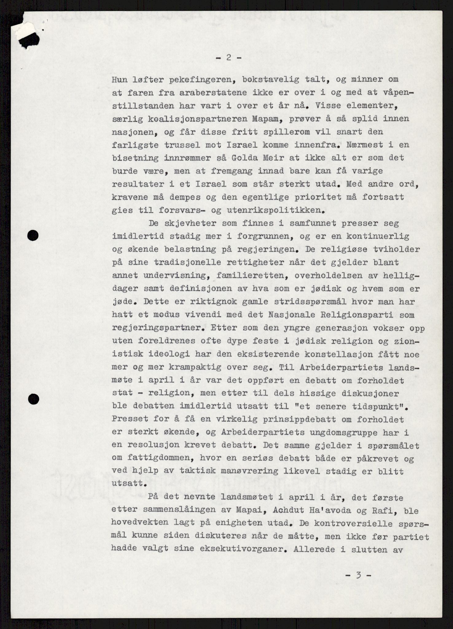 Utenriksdepartementet, hovedarkiv, AV/RA-S-6794/D/Db/Dba/L0776/0003: Verdenspolitikk. Fremmede staters politikk (G.L.) / Israel: Politikk (2 mapper), 1970-1972, s. 26